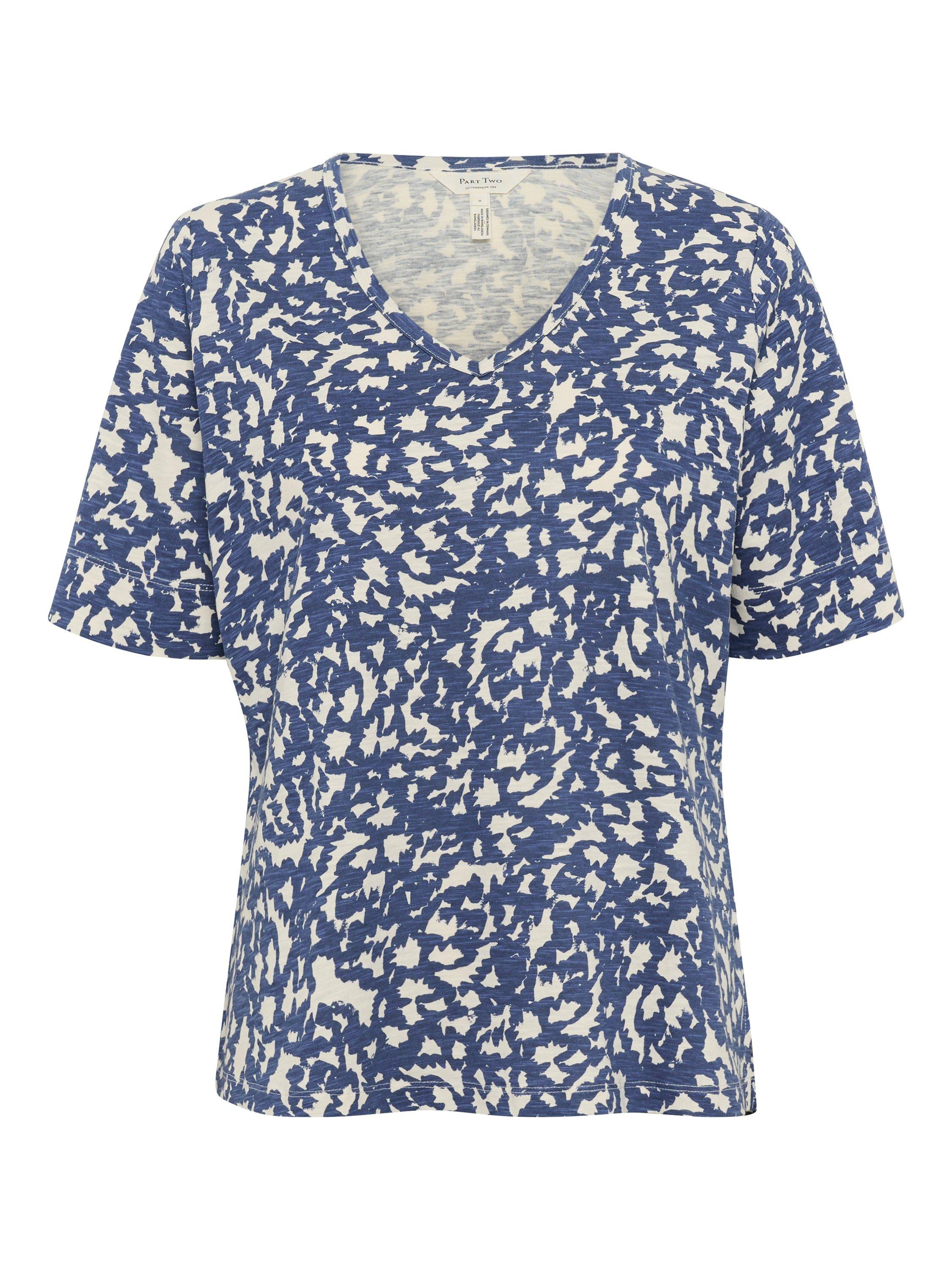 Product image 5 of 6, which shows Part Two Curlia Abstract V-Neck Top, Oceana/White, XS