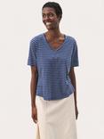 Part Two Curlia Stripe V-Neck T-Shirt, Oceana/Eggnog
