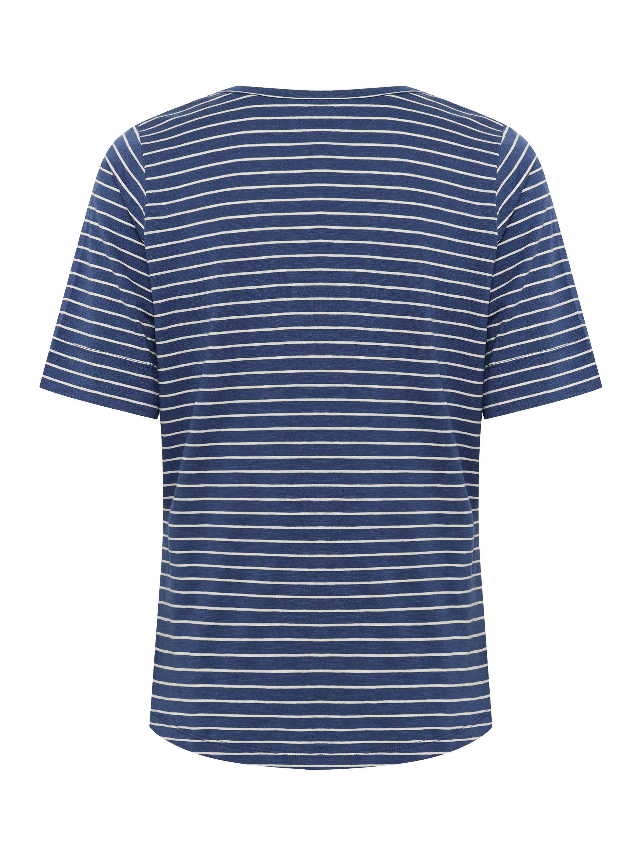 Product image 6 of 6, which shows Part Two Curlia Stripe V-Neck T-Shirt, Oceana/Eggnog, XS