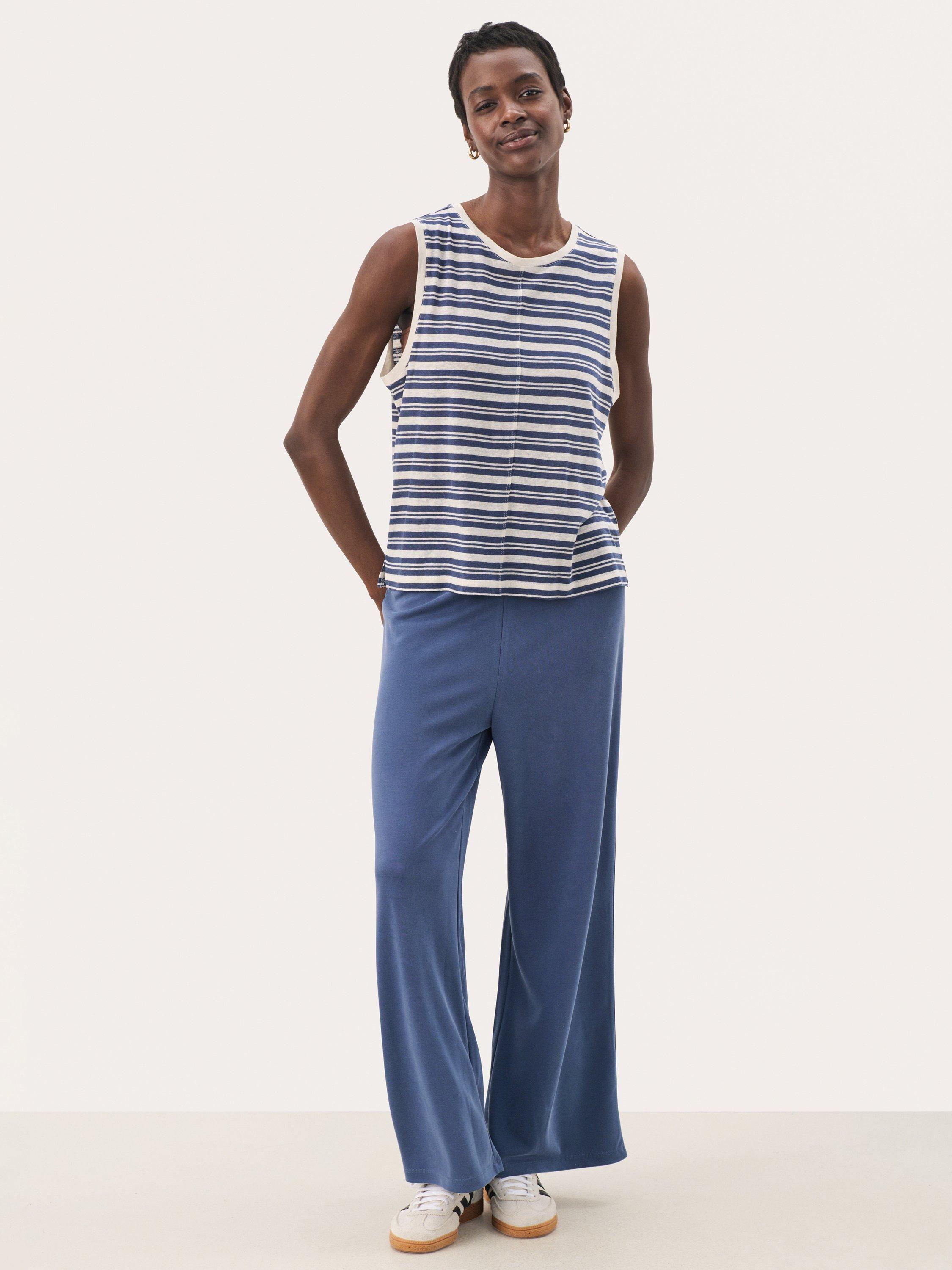 Product image 3 of 6, which shows Part Two Rena Stripe Linen Rich Vest Top, Blue/White, XS