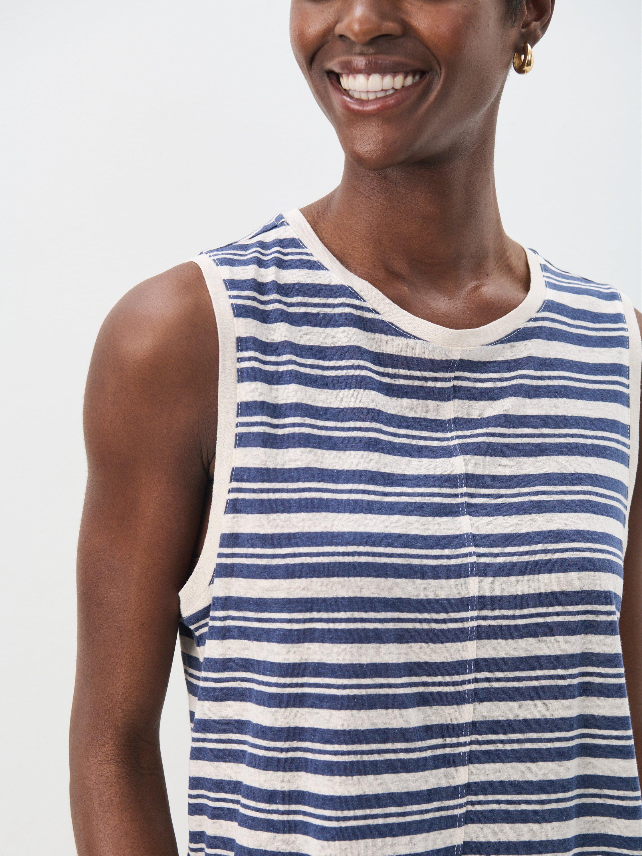 Product image 4 of 6, which shows Part Two Rena Stripe Linen Rich Vest Top, Blue/White, XS