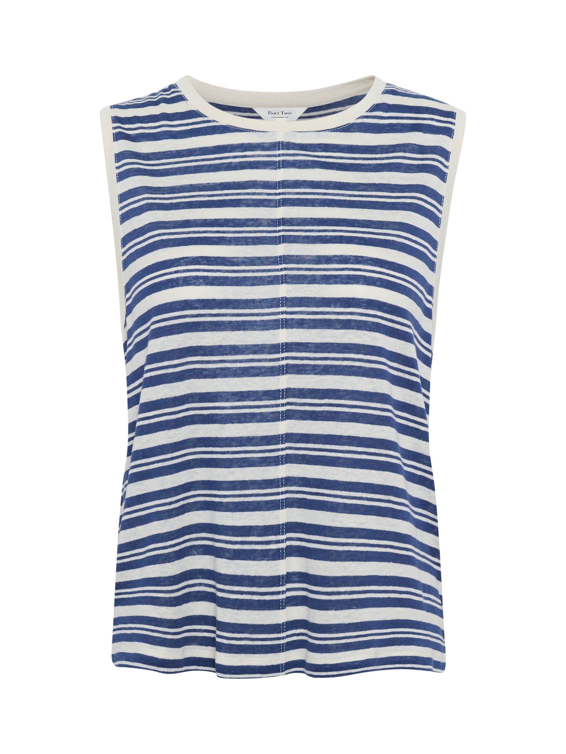 Product image 5 of 6, which shows Part Two Rena Stripe Linen Rich Vest Top, Blue/White, XS