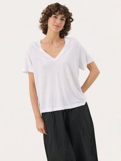 Part Two Riona V-Neck Linen Rich T-Shirt, Bright White, Bright White