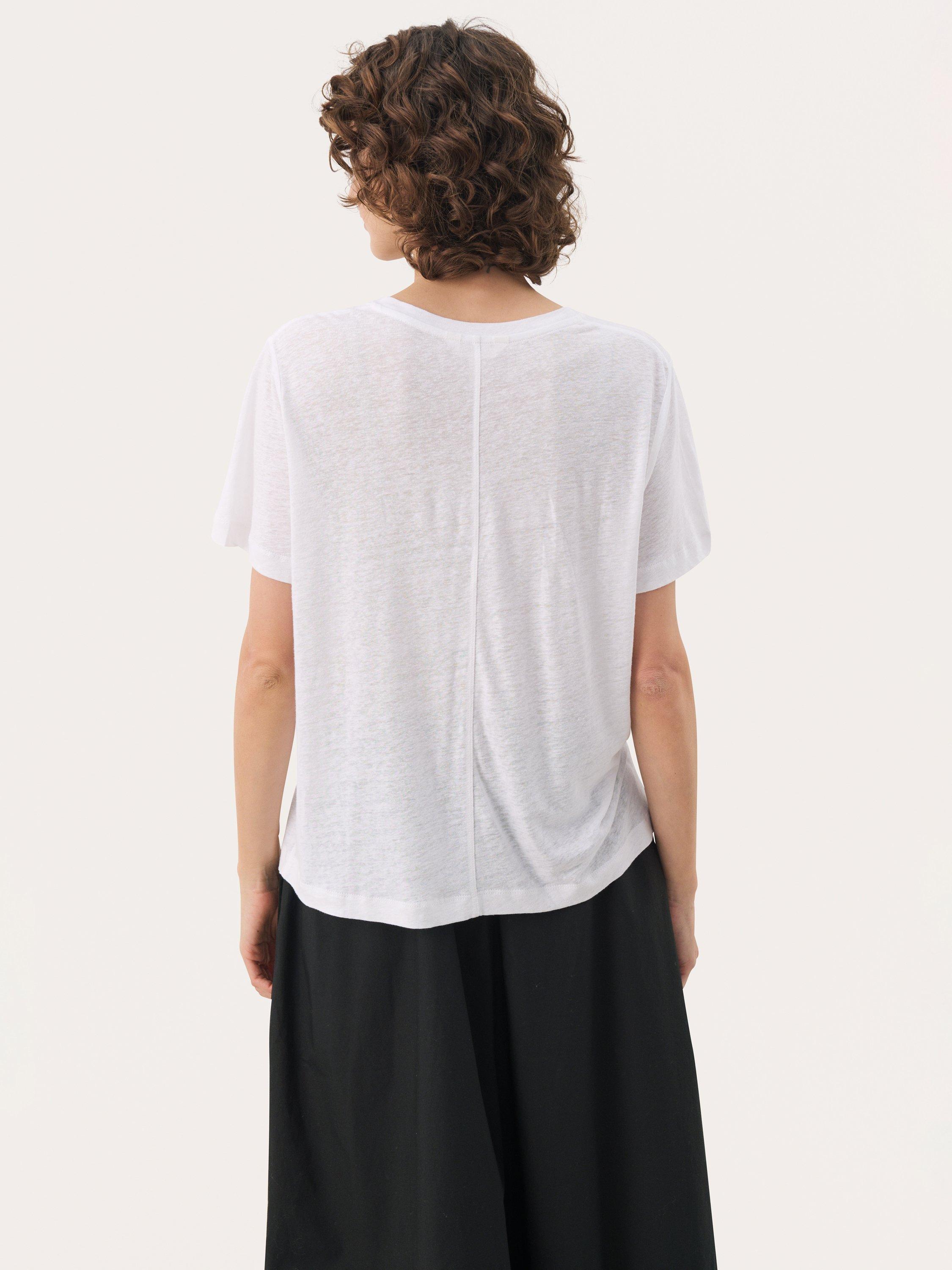 Product image 2 of 6, which shows Part Two Riona V-Neck Linen Rich T-Shirt, Bright White, XS