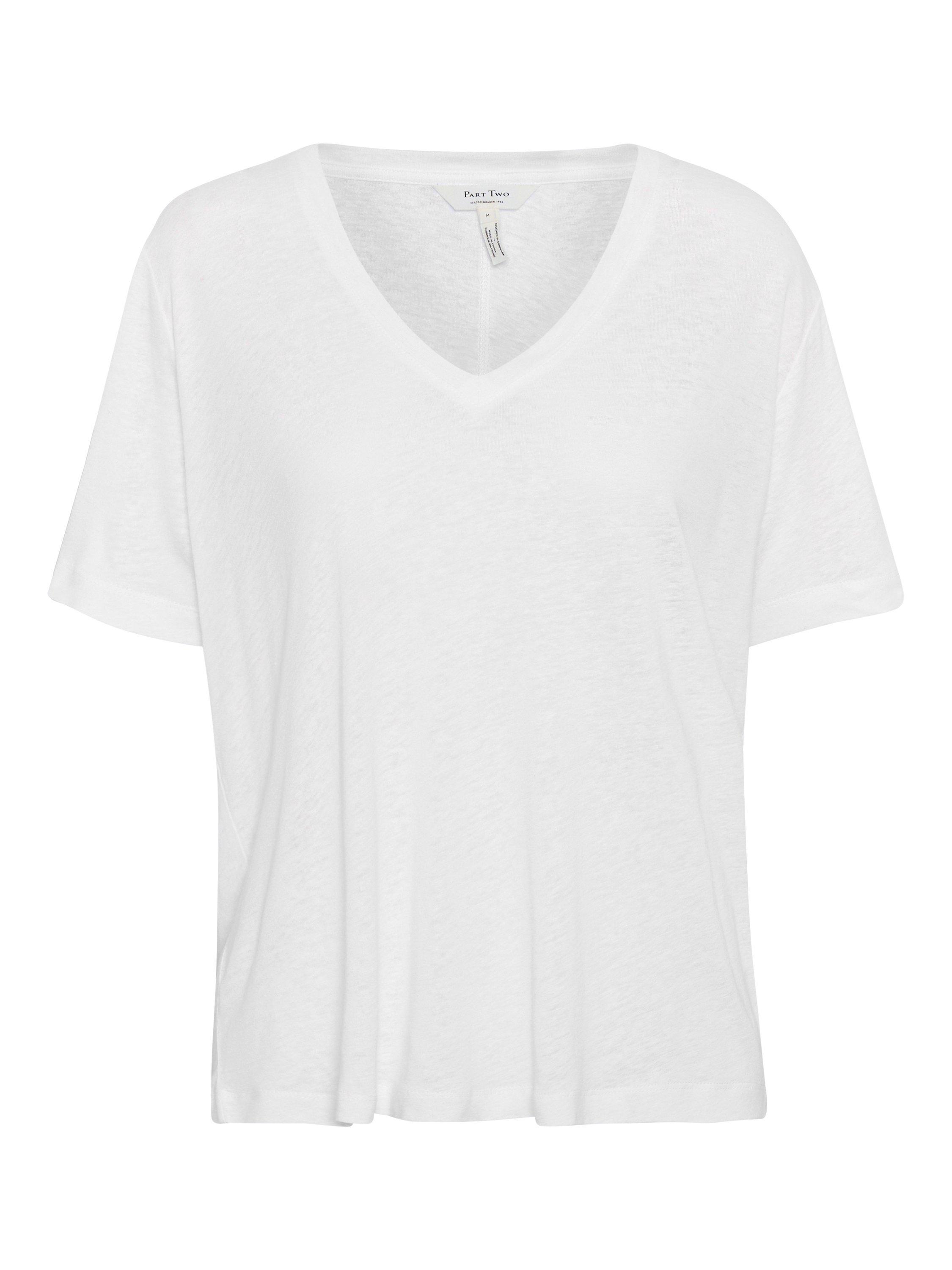 Product image 5 of 6, which shows Part Two Riona V-Neck Linen Rich T-Shirt, Bright White, XS