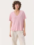 Part Two Riona V-Neck Linen Rich T-Shirt, Pink Nectar