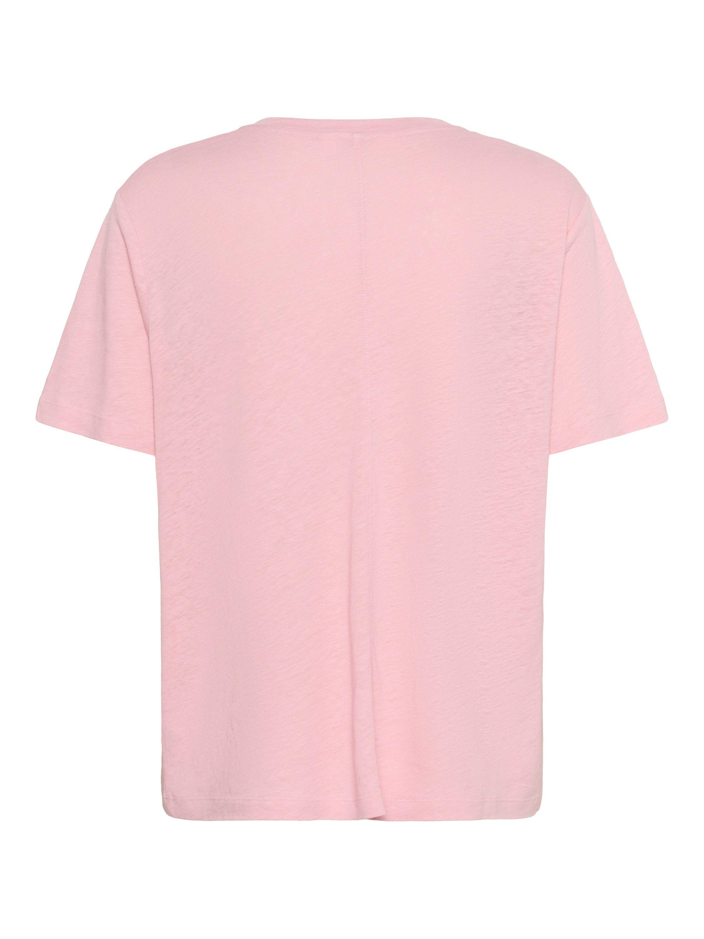 Product image 6 of 6, which shows Part Two Riona V-Neck Linen Rich T-Shirt, Pink Nectar, XS