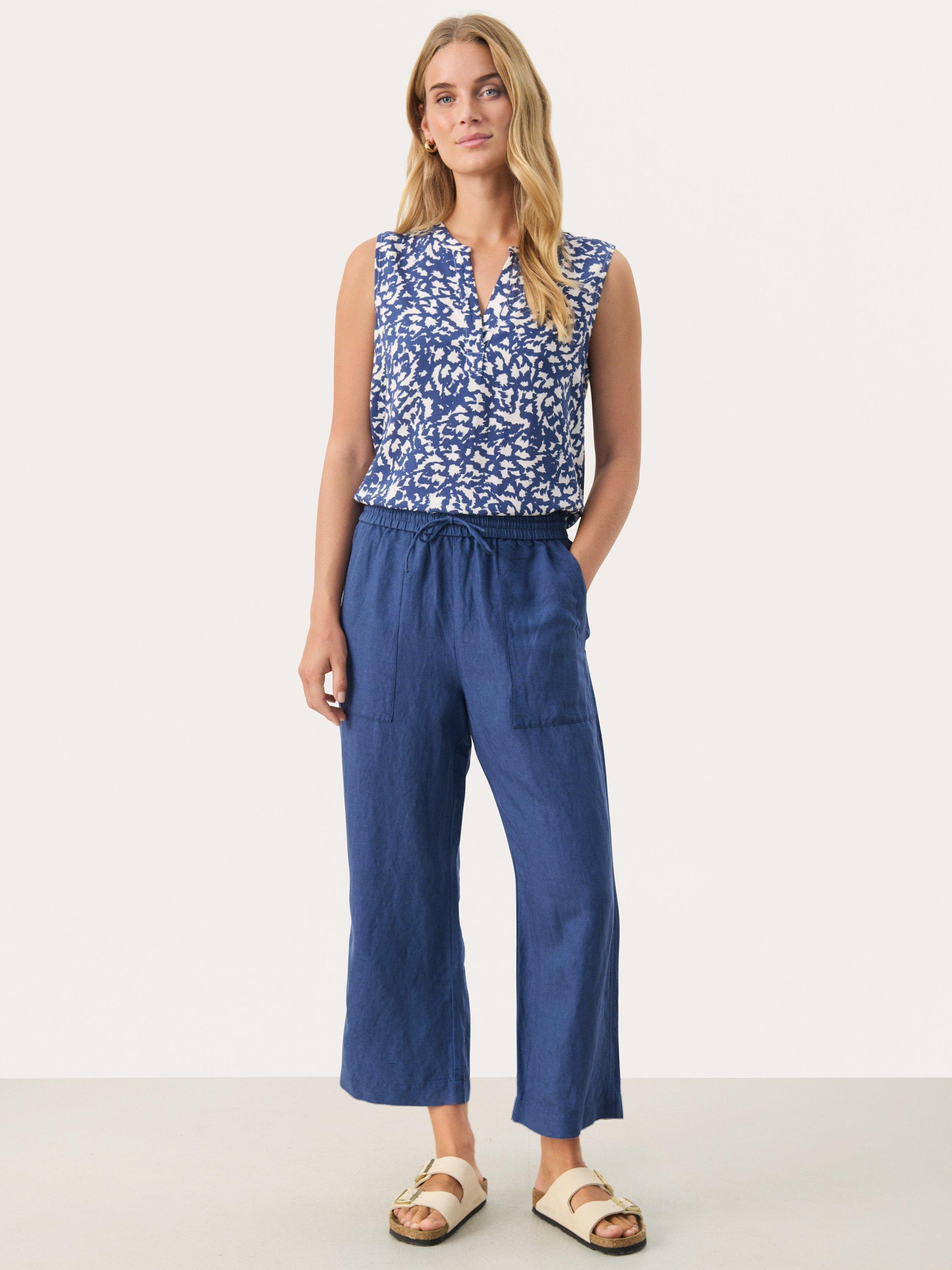 Product image 3 of 6, which shows Part Two Eniolas Linen Blend Trousers, Oceana, 8