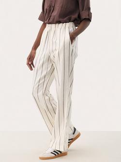 Part Two Rayi Stripe Linen Rich Trousers, Cream/Brown, Cream/Brown