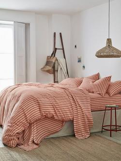 Piglet in Bed Pembroke Stripe Linen Bedding - view 2, Sandstone Red