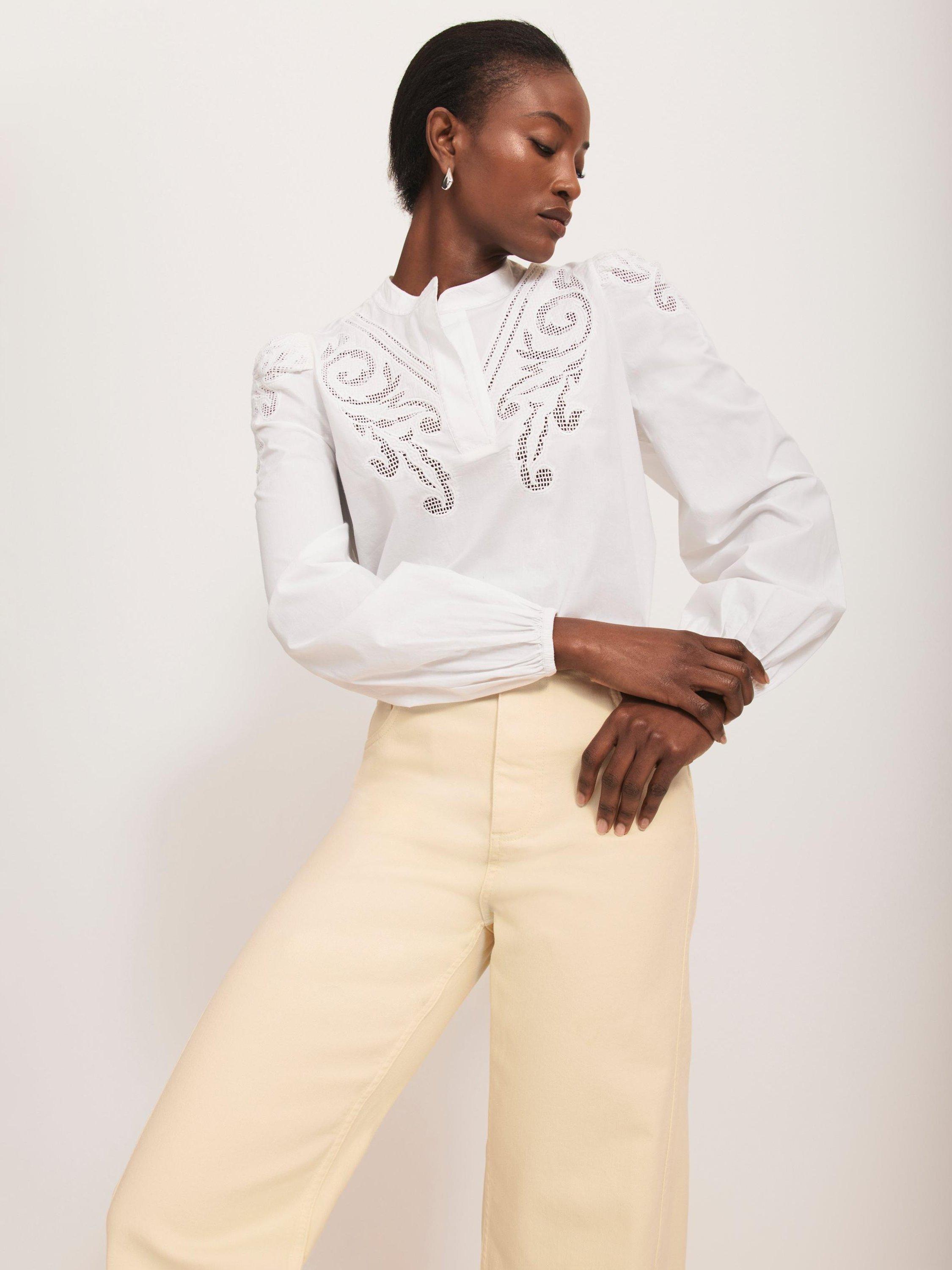 Product image 2 of 8, which shows Mint Velvet Embroidered Blouse, White Ivory, L