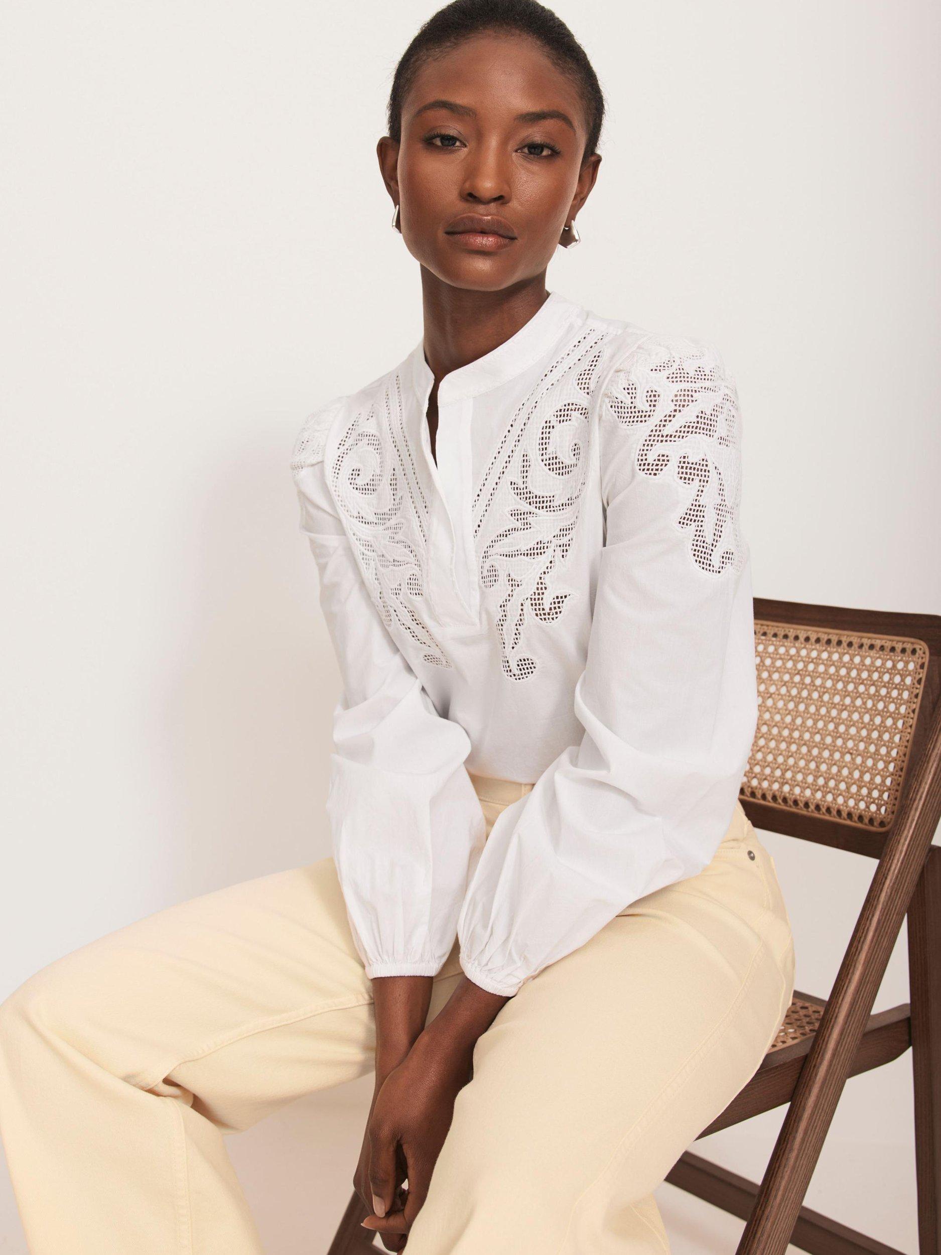 Product image 5 of 8, which shows Mint Velvet Embroidered Blouse, White Ivory, L