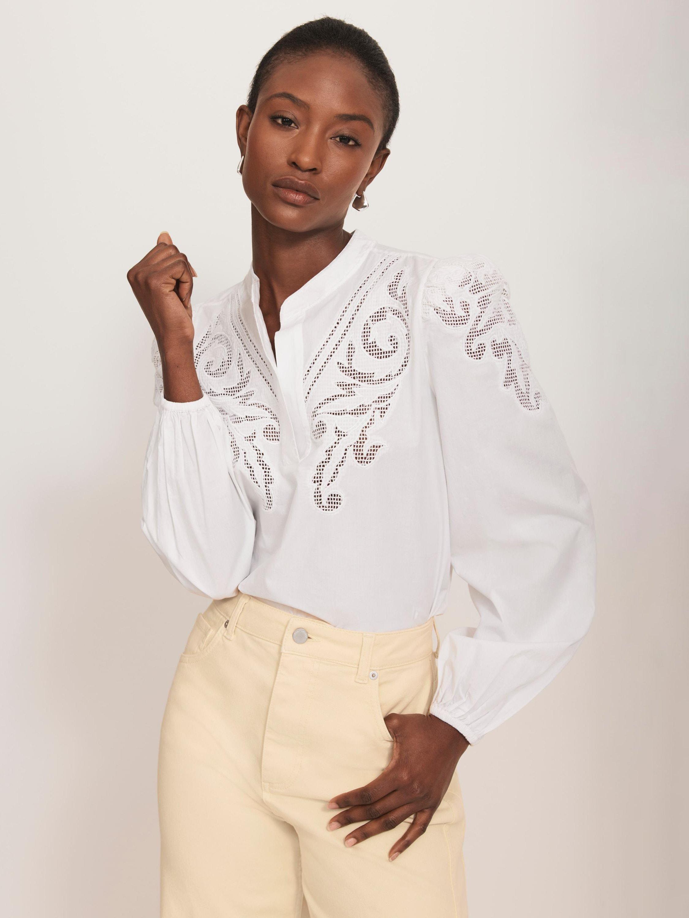 Product image 6 of 8, which shows Mint Velvet Embroidered Blouse, White Ivory, L