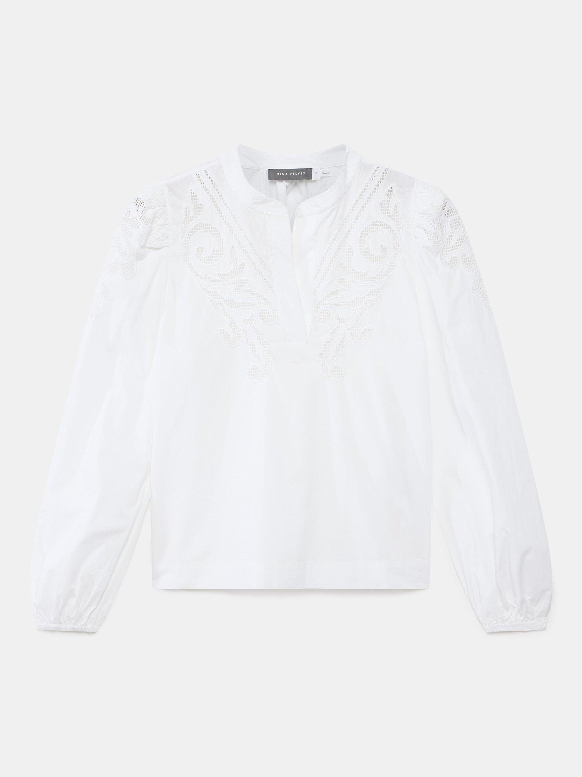 Product image 7 of 8, which shows Mint Velvet Embroidered Blouse, White Ivory, L