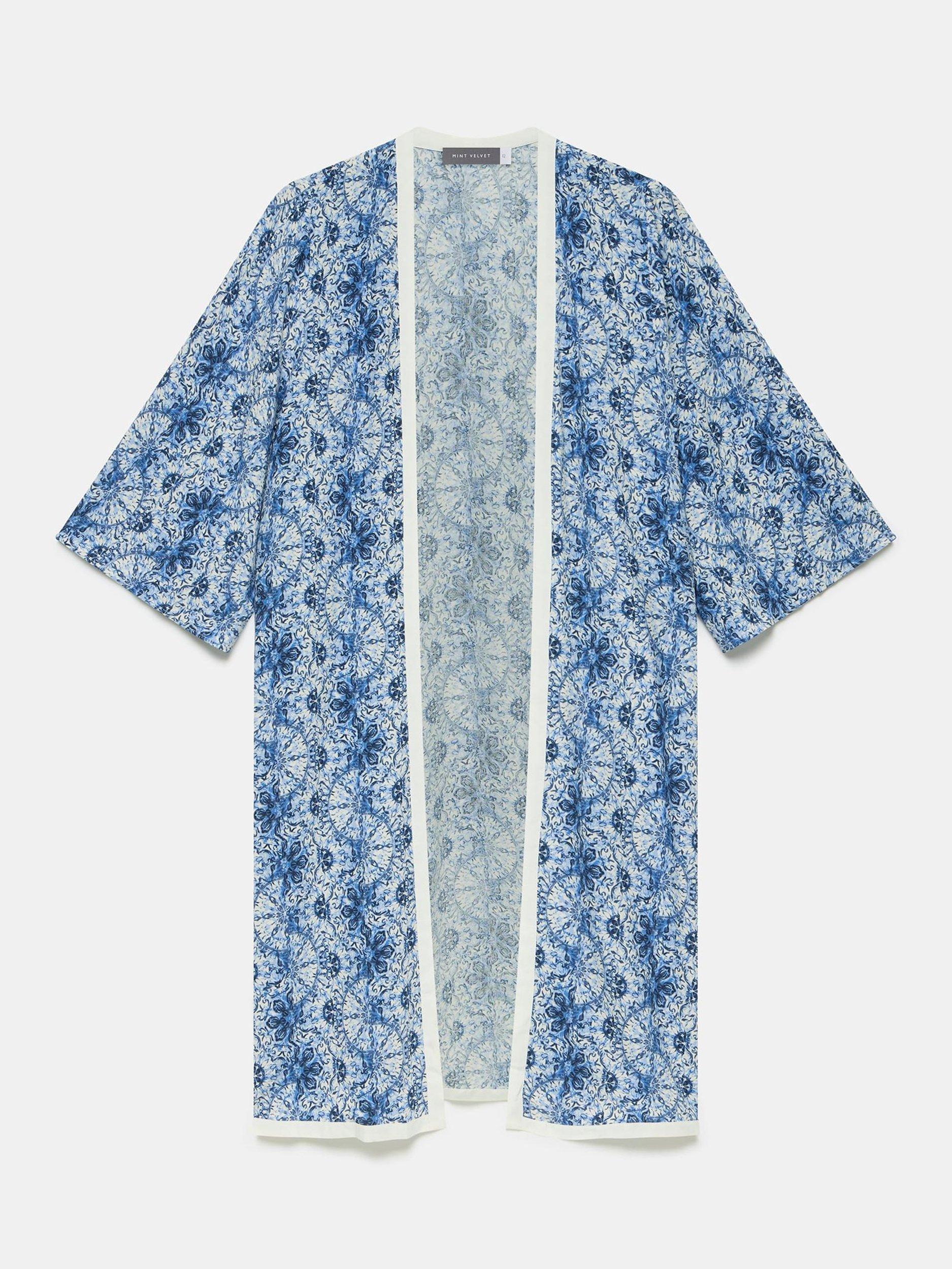 Product image 6 of 7, which shows Mint Velvet Long Sleeve Kimono, Blue/Multi, S-M