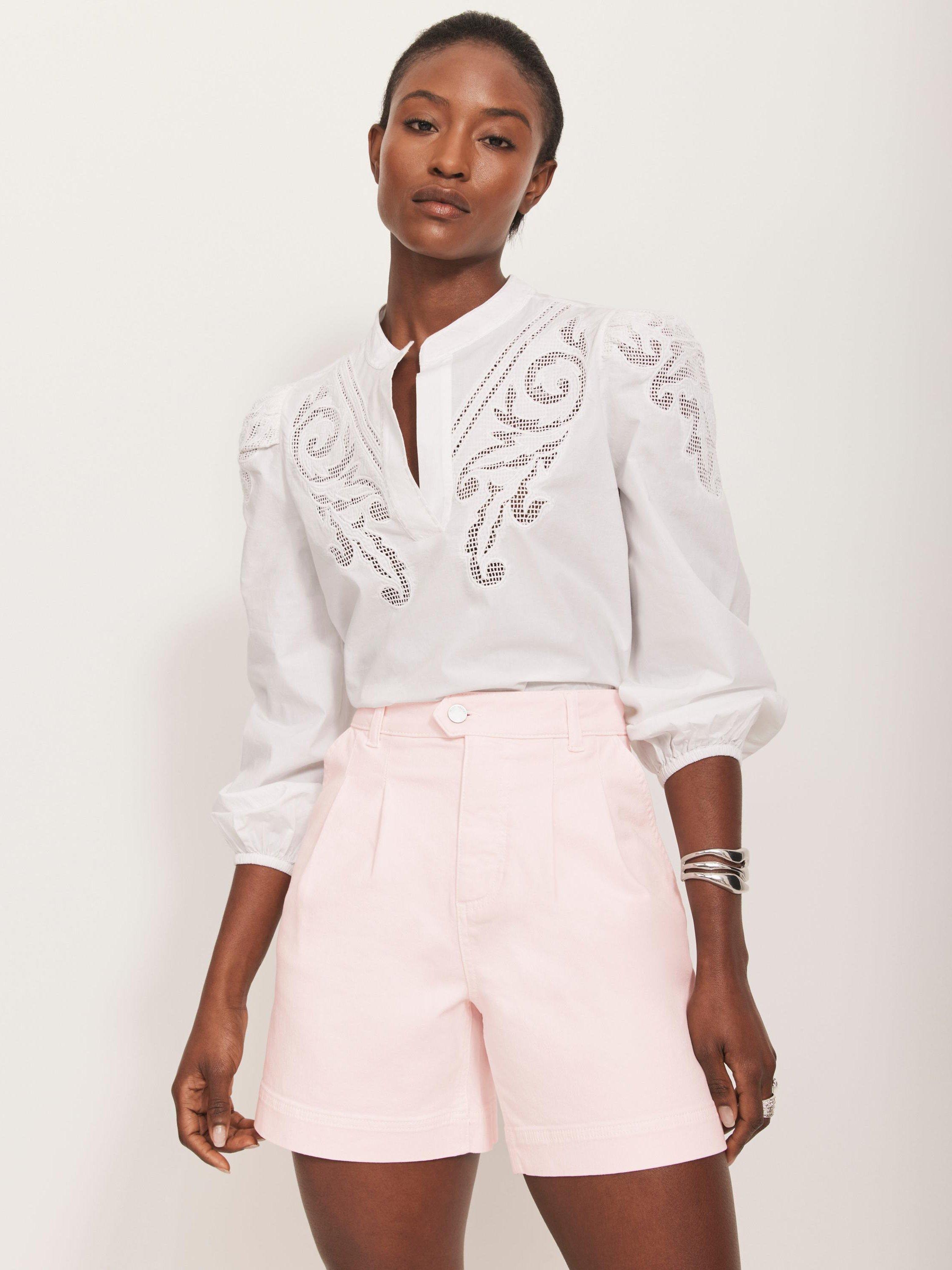 Mint Velvet Pleated Denim Shorts, Light Pink