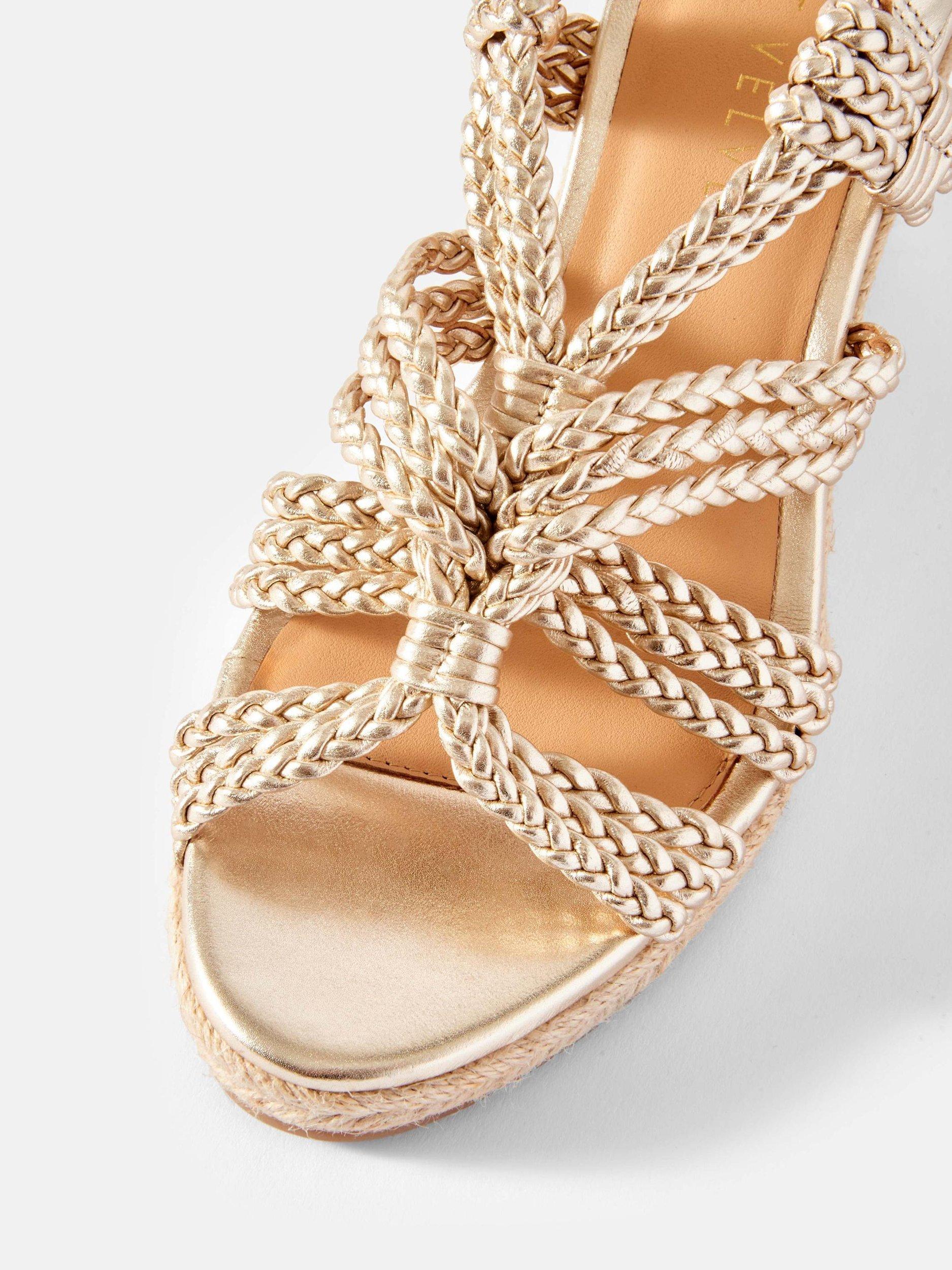 Product image 4 of 4, which shows Mint Velvet Susie Leather Rope Wedge Heel Sandals, Gold, 3