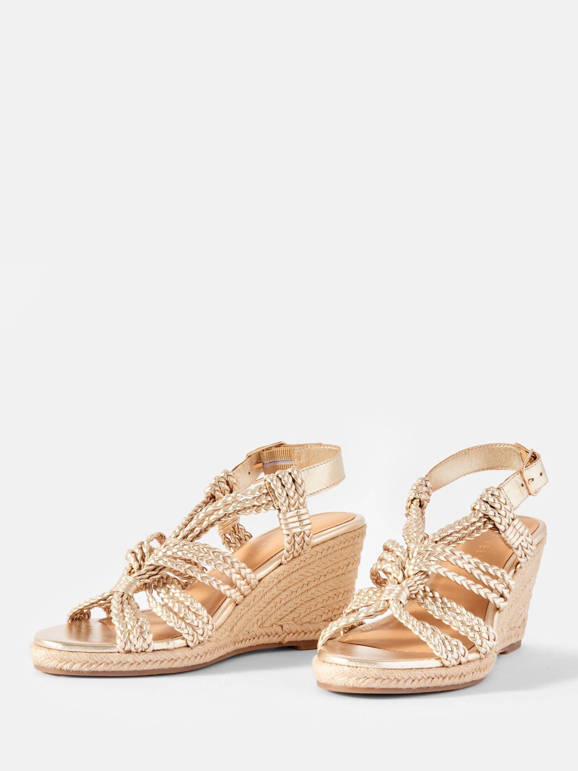 Product image 3 of 4, which shows Mint Velvet Susie Leather Rope Wedge Heel Sandals, Gold, 3