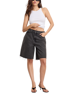 Good American Good Extreme Denim Barrel Shorts, Black, Black