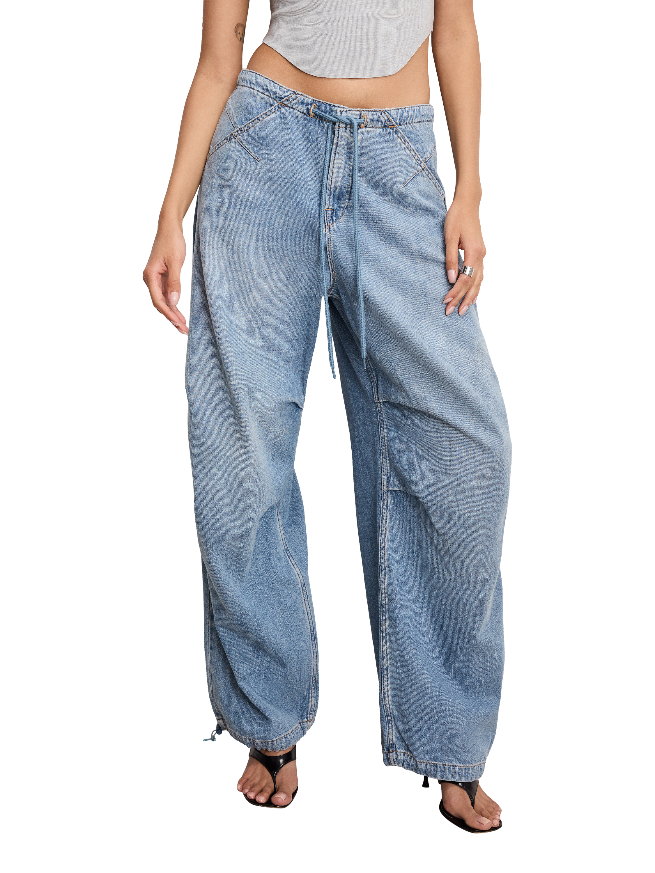 Product image 1 of 6, which shows Good American Lite Parachute Jeans, Indigo794, 24