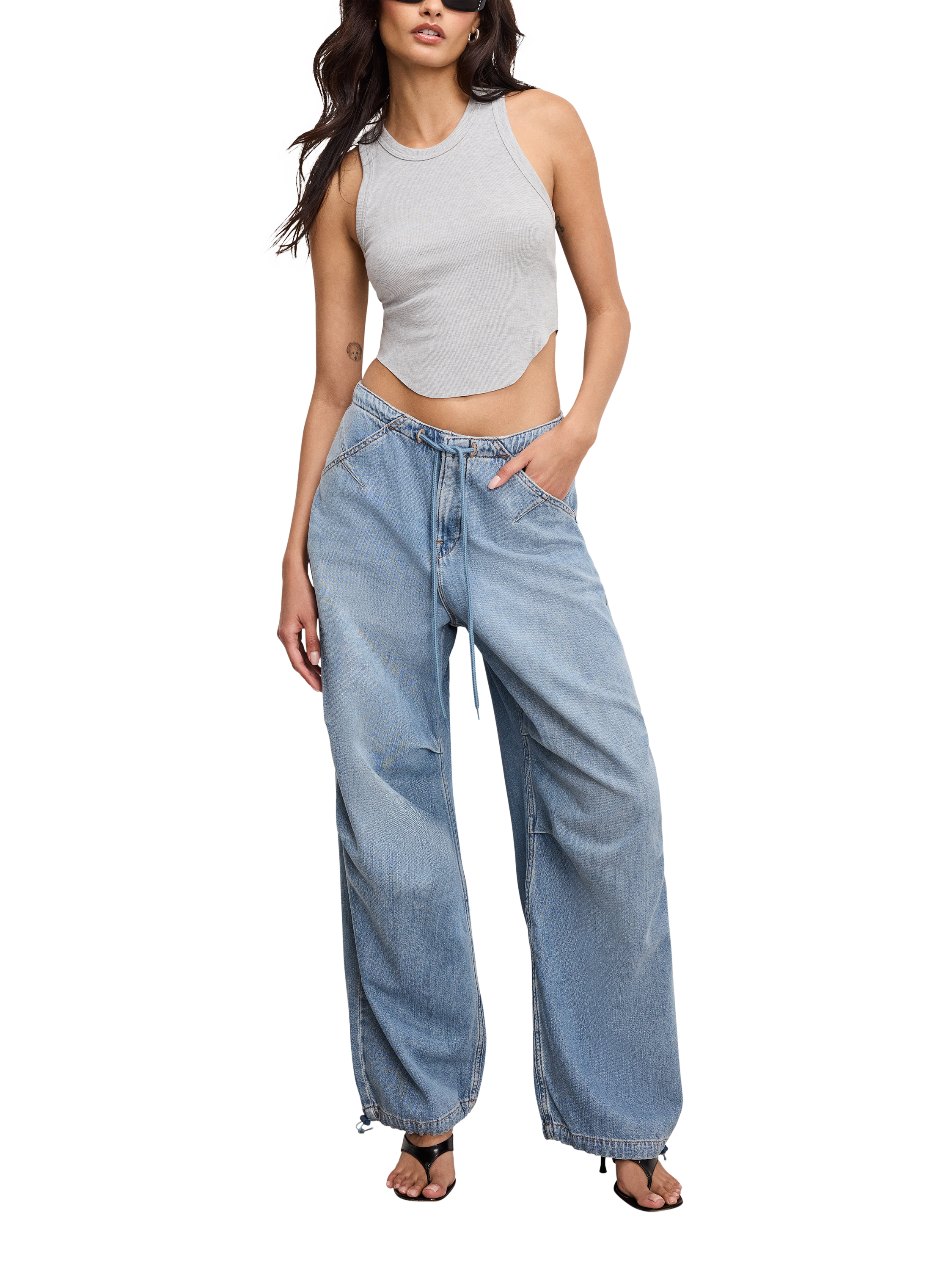 Product image 2 of 6, which shows Good American Lite Parachute Jeans, Indigo794, 24