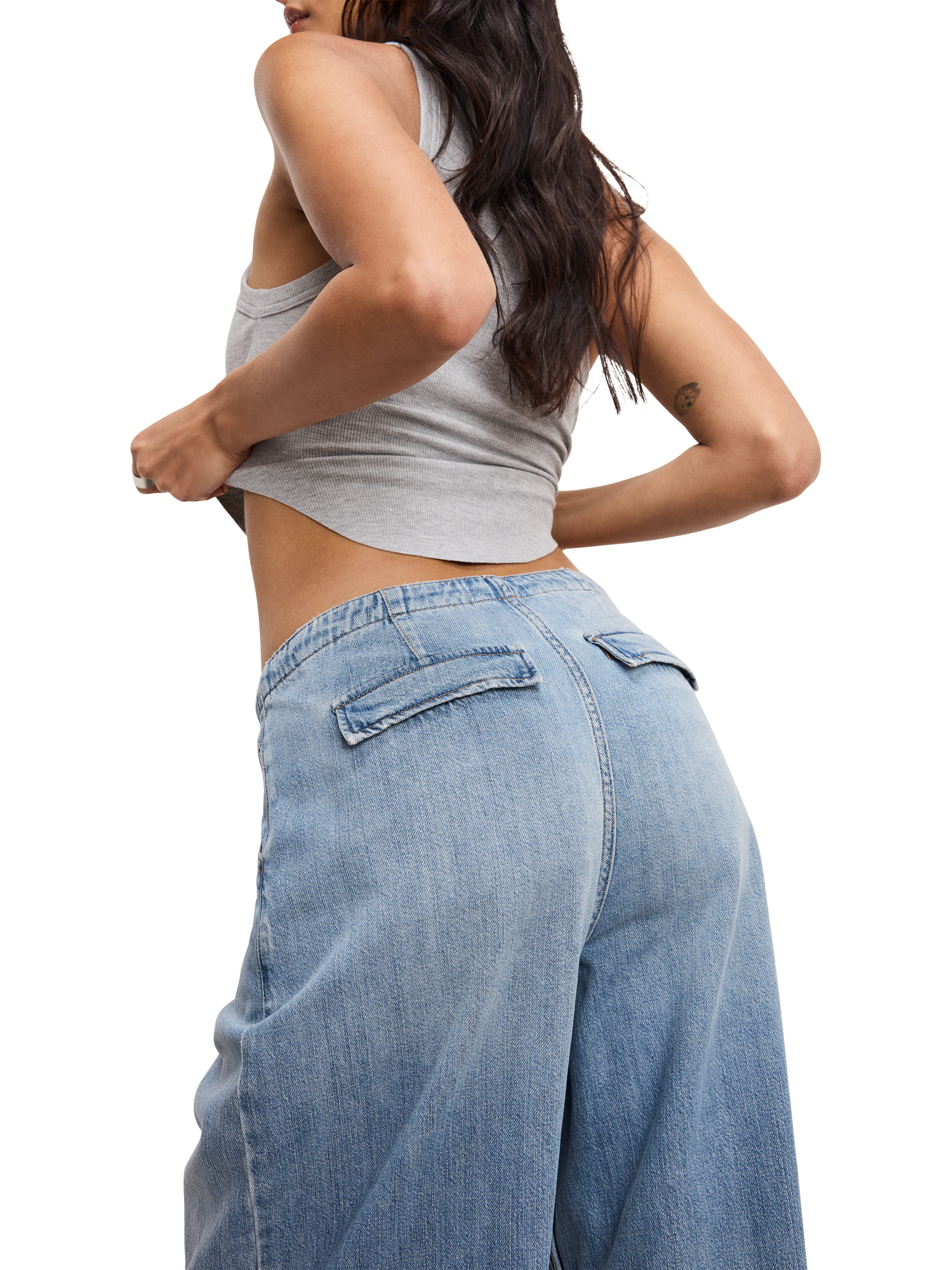 Product image 5 of 6, which shows Good American Lite Parachute Jeans, Indigo794, 24