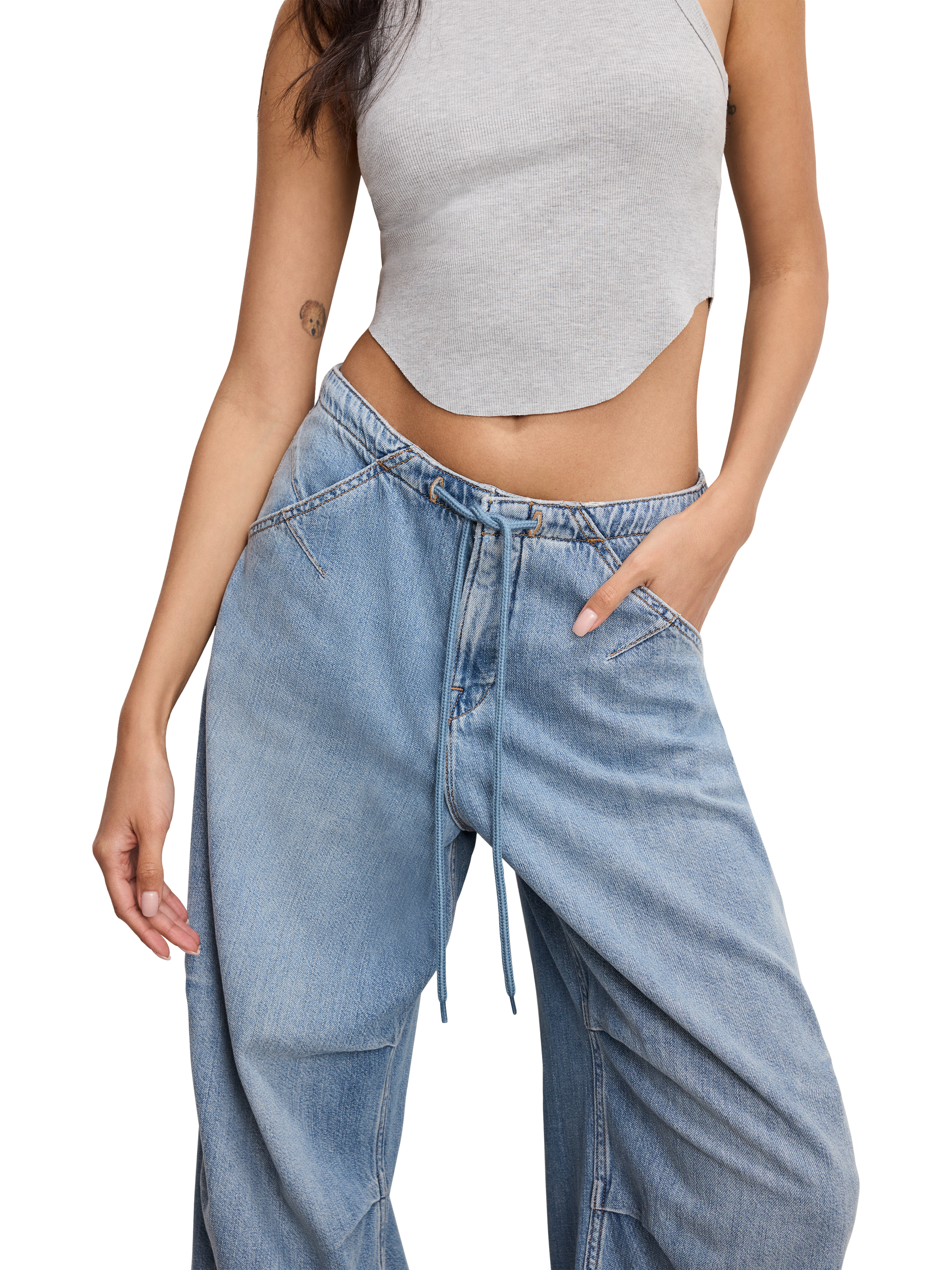 Product image 6 of 6, which shows Good American Lite Parachute Jeans, Indigo794, 24