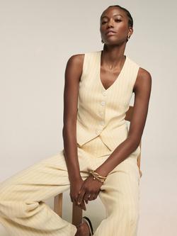 Mint Velvet Pinstripe Waistcoat, Yellow/Multi - view 2, Yellow/Multi