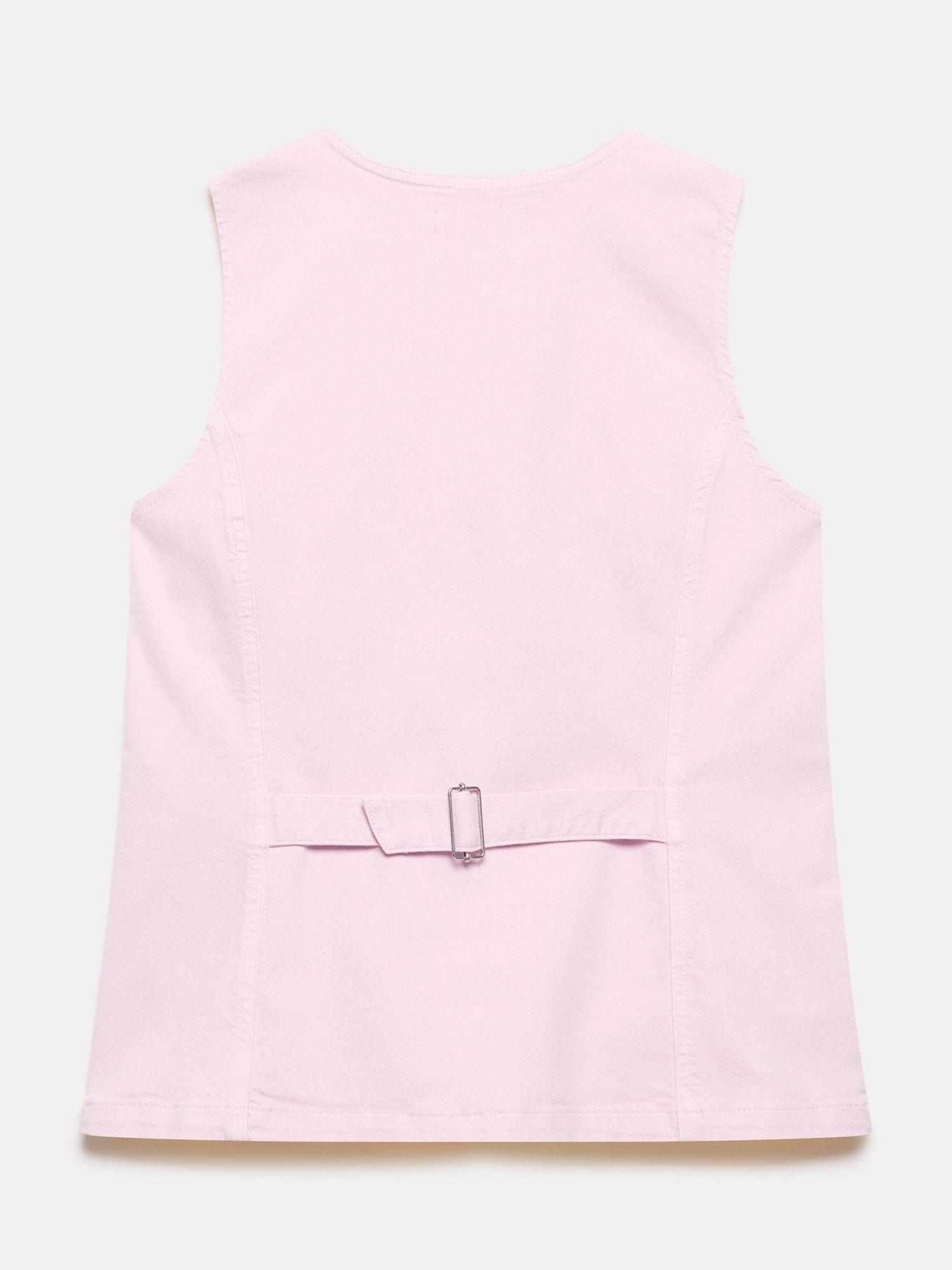 Product image 8 of 8, which shows Mint Velvet Denim V Neck Waistcoat, Light Pink, S
