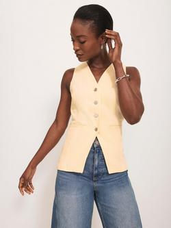Mint Velvet Denim V Neck Waistcoat - view 2, Yellow