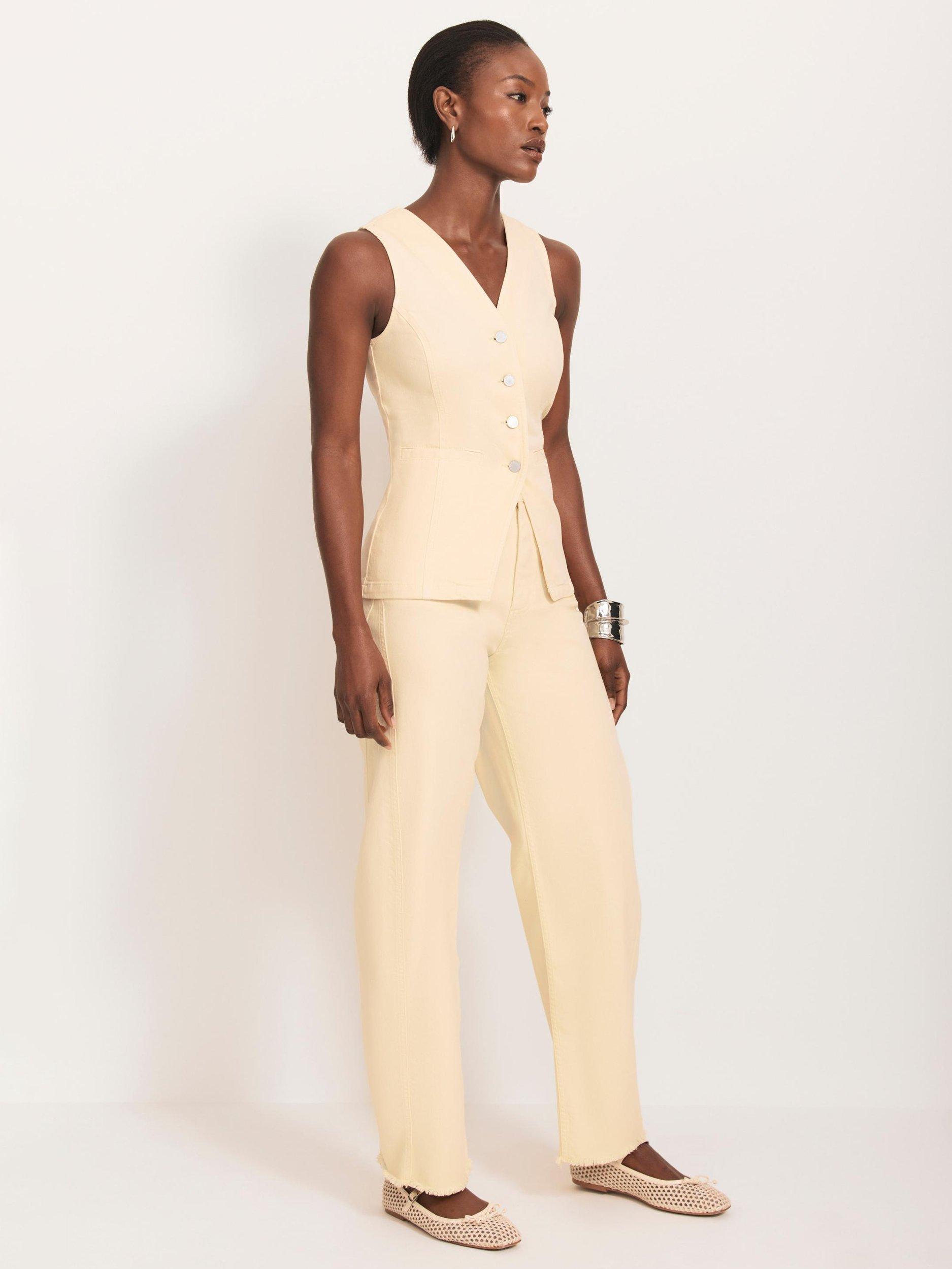 Product image 5 of 8, which shows Mint Velvet Denim V Neck Waistcoat, Yellow, XS