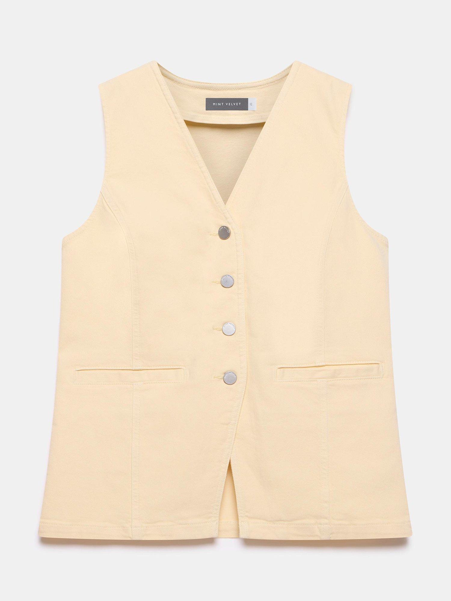 Product image 7 of 8, which shows Mint Velvet Denim V Neck Waistcoat, Yellow, XS