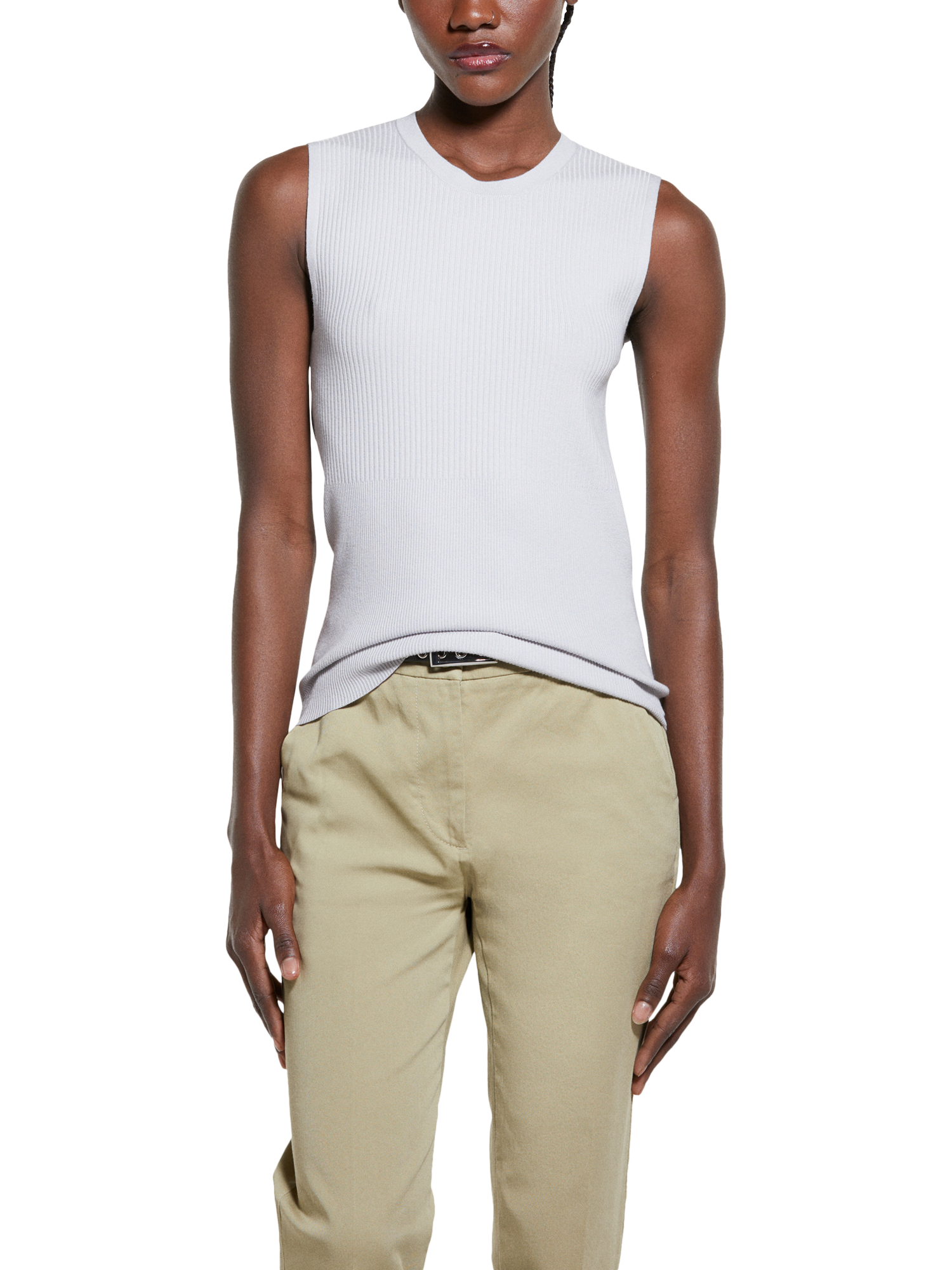 Product image 1 of 5, which shows SISLEY Slim Fit Sleeveless Ribbed Jumper, Grey, XS
