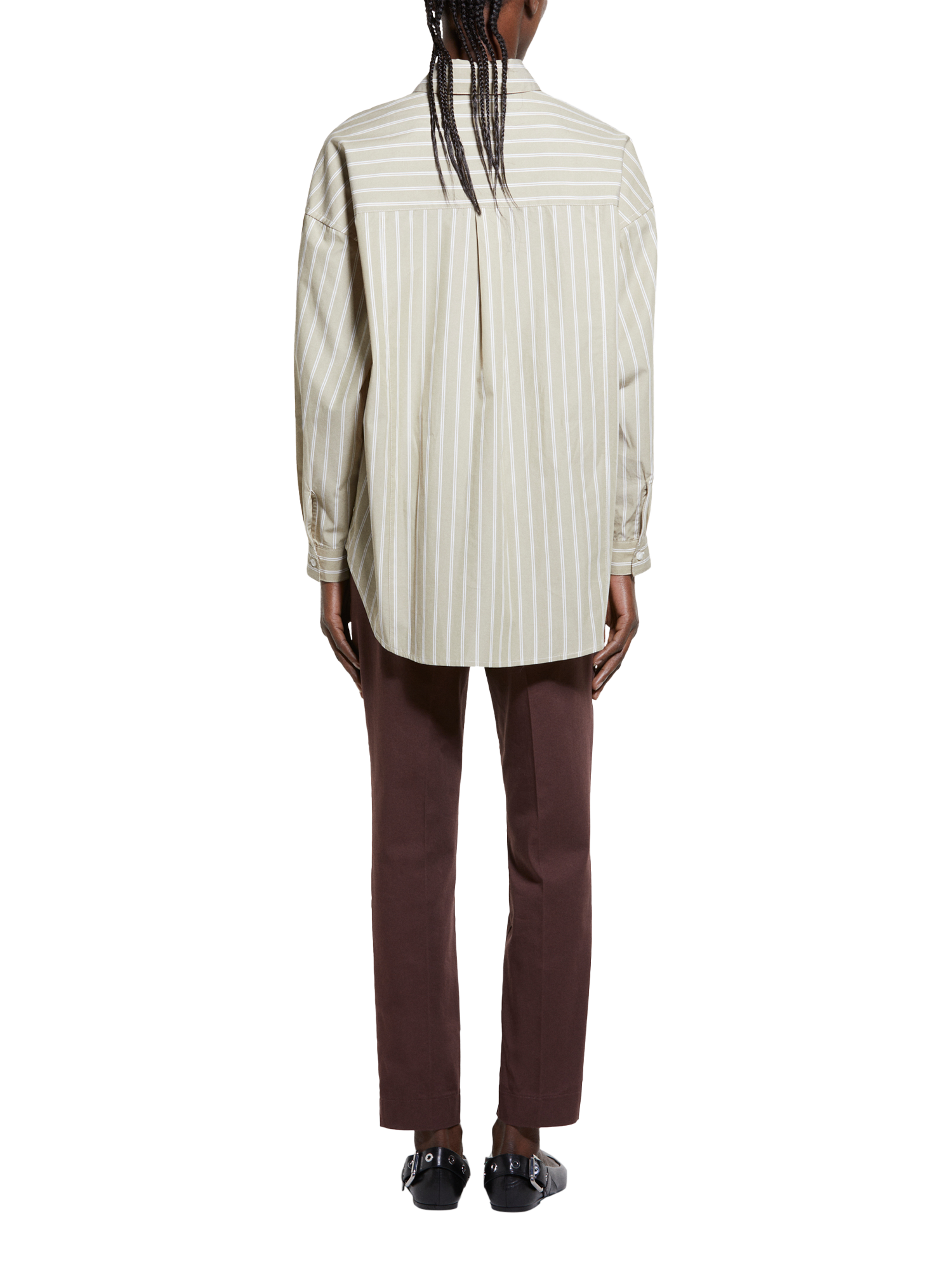 Product image 2 of 5, which shows SISLEY Stripe Cotton Oversized Fit Shirt, Green, M