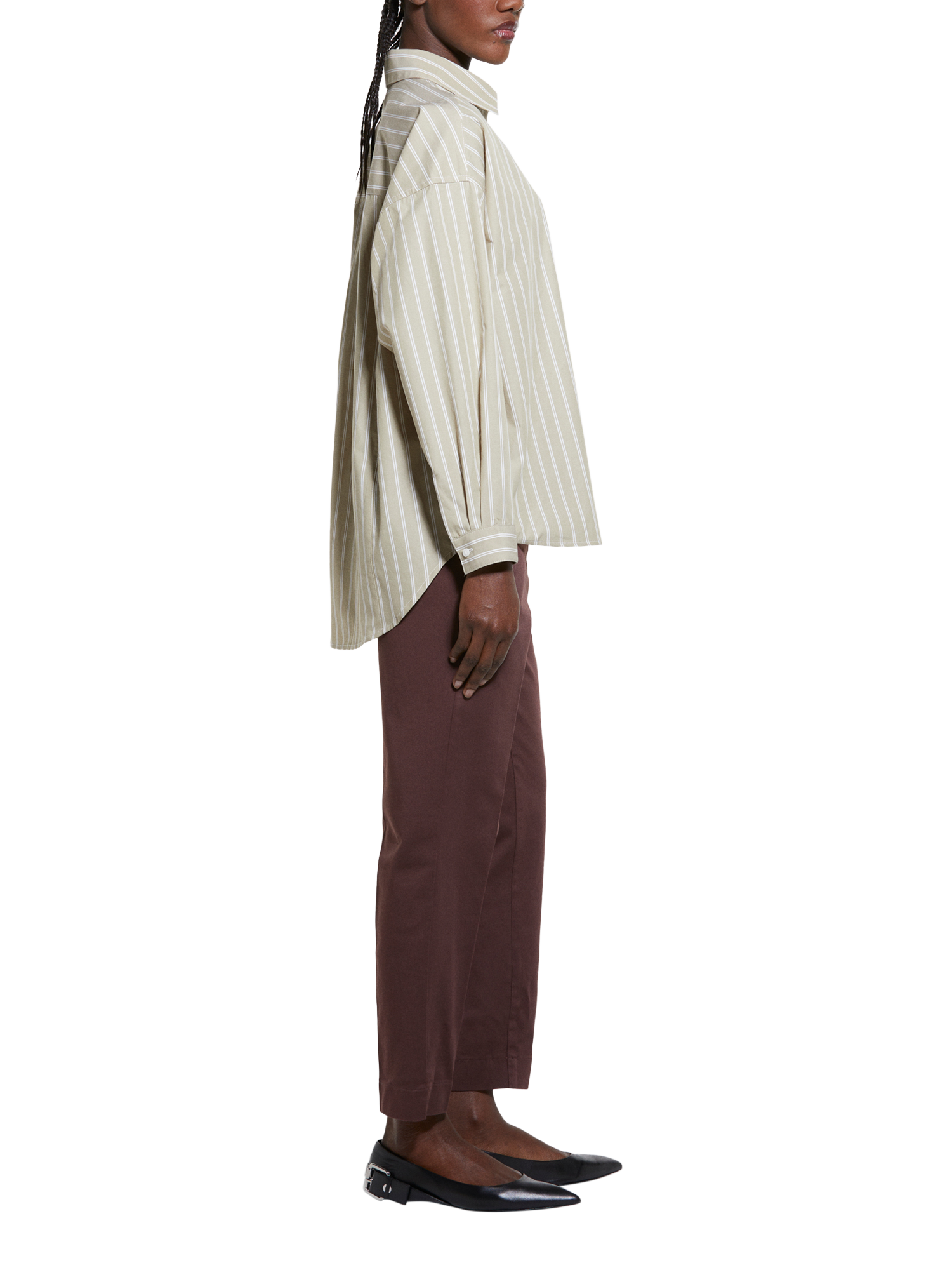 Product image 4 of 5, which shows SISLEY Stripe Cotton Oversized Fit Shirt, Green, M