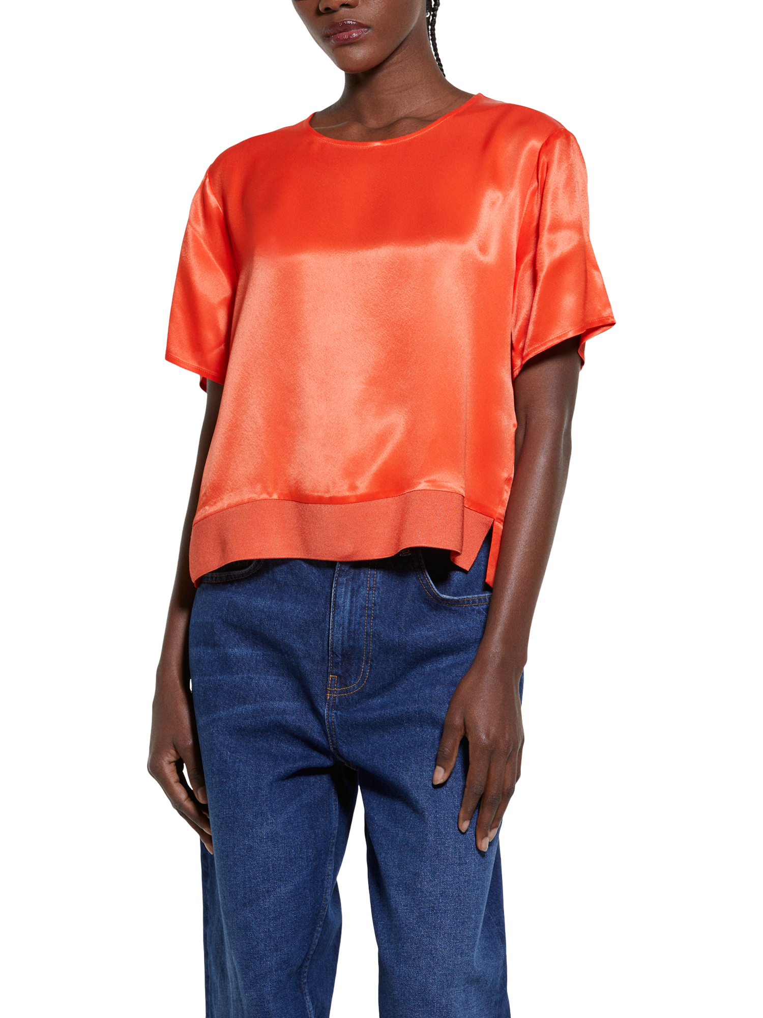 Product image 1 of 5, which shows SISLEY Satin Short Sleeve Blouse, Red, XS