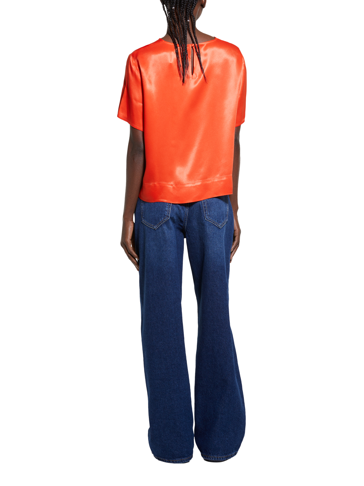 Product image 2 of 5, which shows SISLEY Satin Short Sleeve Blouse, Red, XS