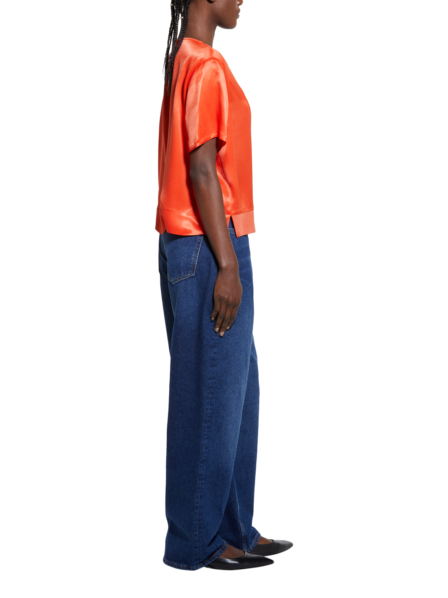 Product image 4 of 5, which shows SISLEY Satin Short Sleeve Blouse, Red, XS