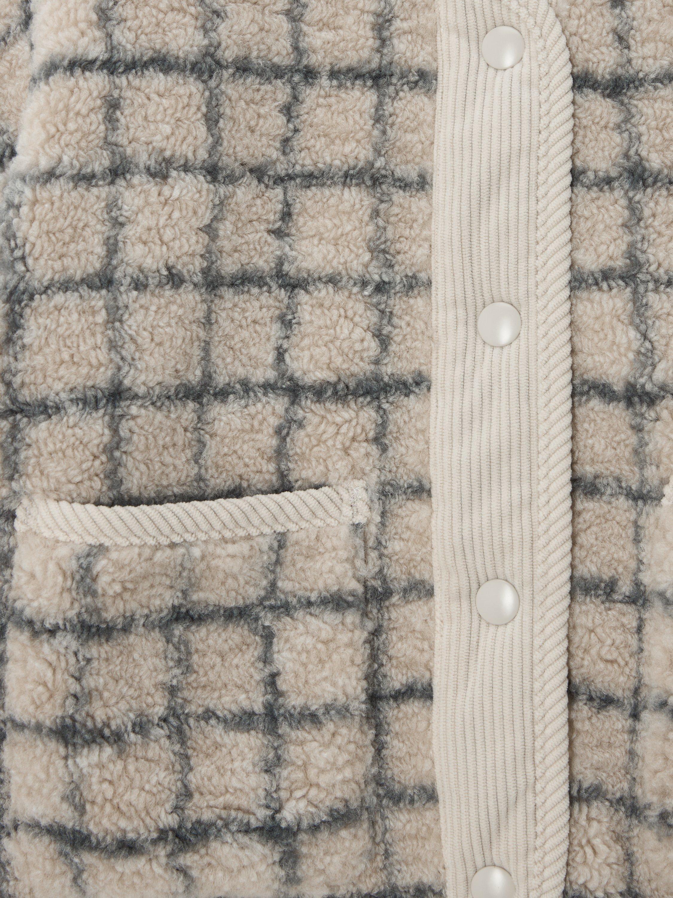 Product image 6 of 9, which shows John Lewis Kids' Check Borg Fleece Jacket, Cream, Grey, 3 years