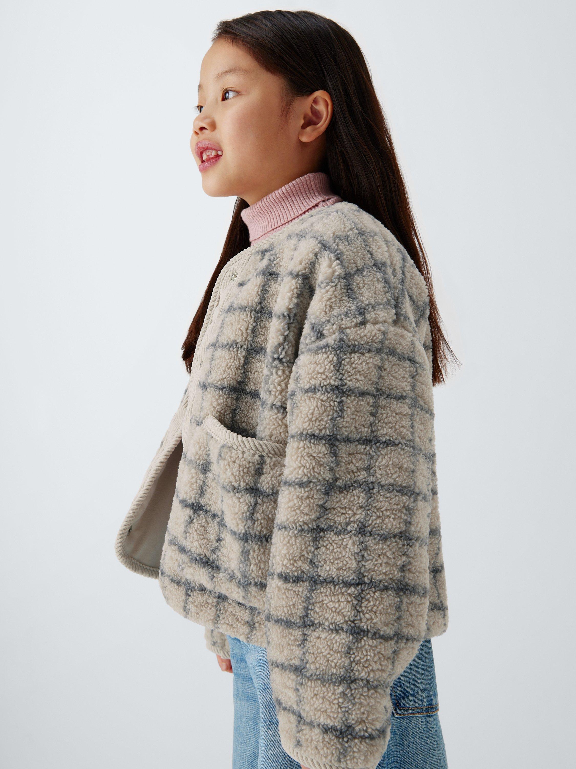 Product image 7 of 9, which shows John Lewis Kids' Check Borg Fleece Jacket, Cream, Grey, 3 years