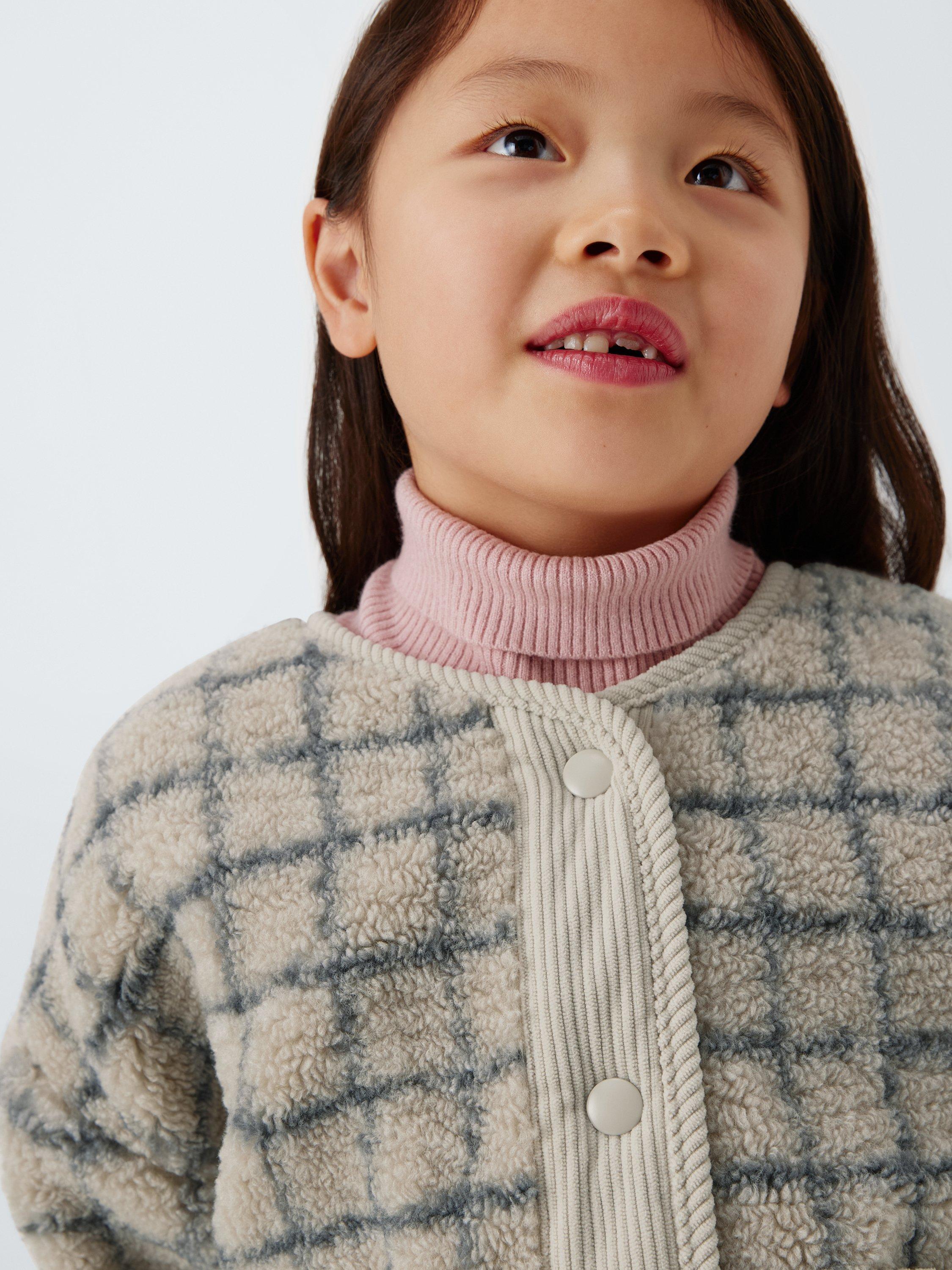 Product image 8 of 9, which shows John Lewis Kids' Check Borg Fleece Jacket, Cream, Grey, 3 years