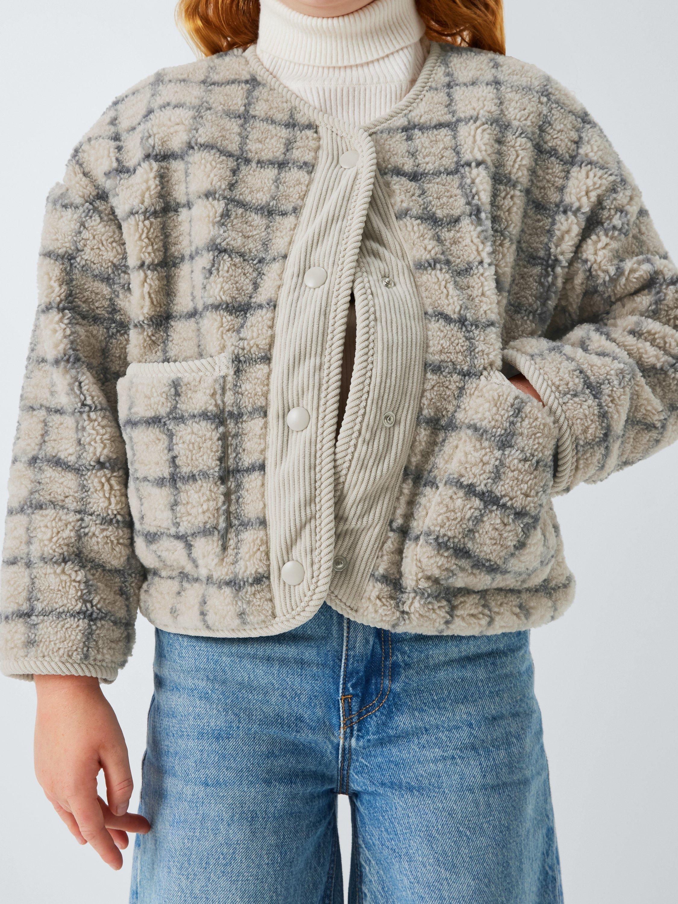 Product image 9 of 9, which shows John Lewis Kids' Check Borg Fleece Jacket, Cream, Grey, 3 years