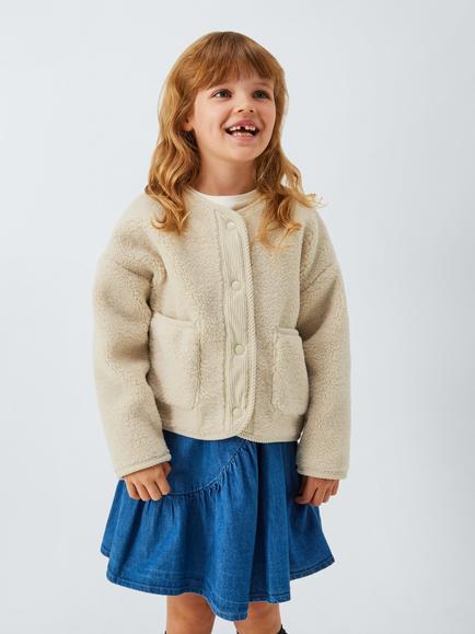 John Lewis Kids' Popper Borg Fleece Jacket, Cream, Cream