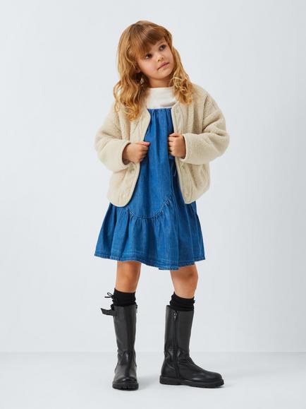John Lewis Kids' Popper Borg Fleece Jacket, Cream - view 2, Cream