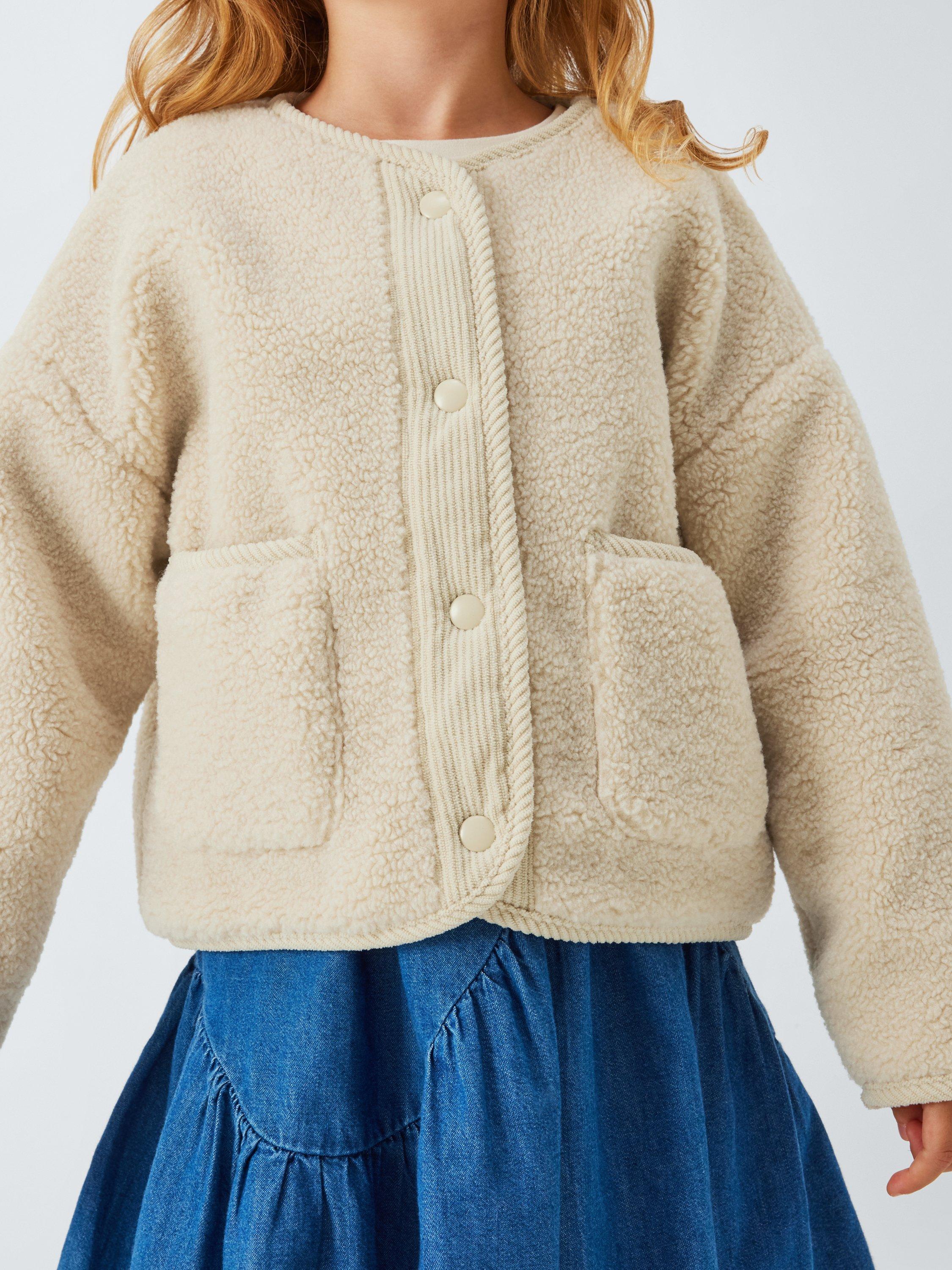 Product image 4 of 7, which shows John Lewis Kids' Popper Borg Fleece Jacket, Cream, 5 years