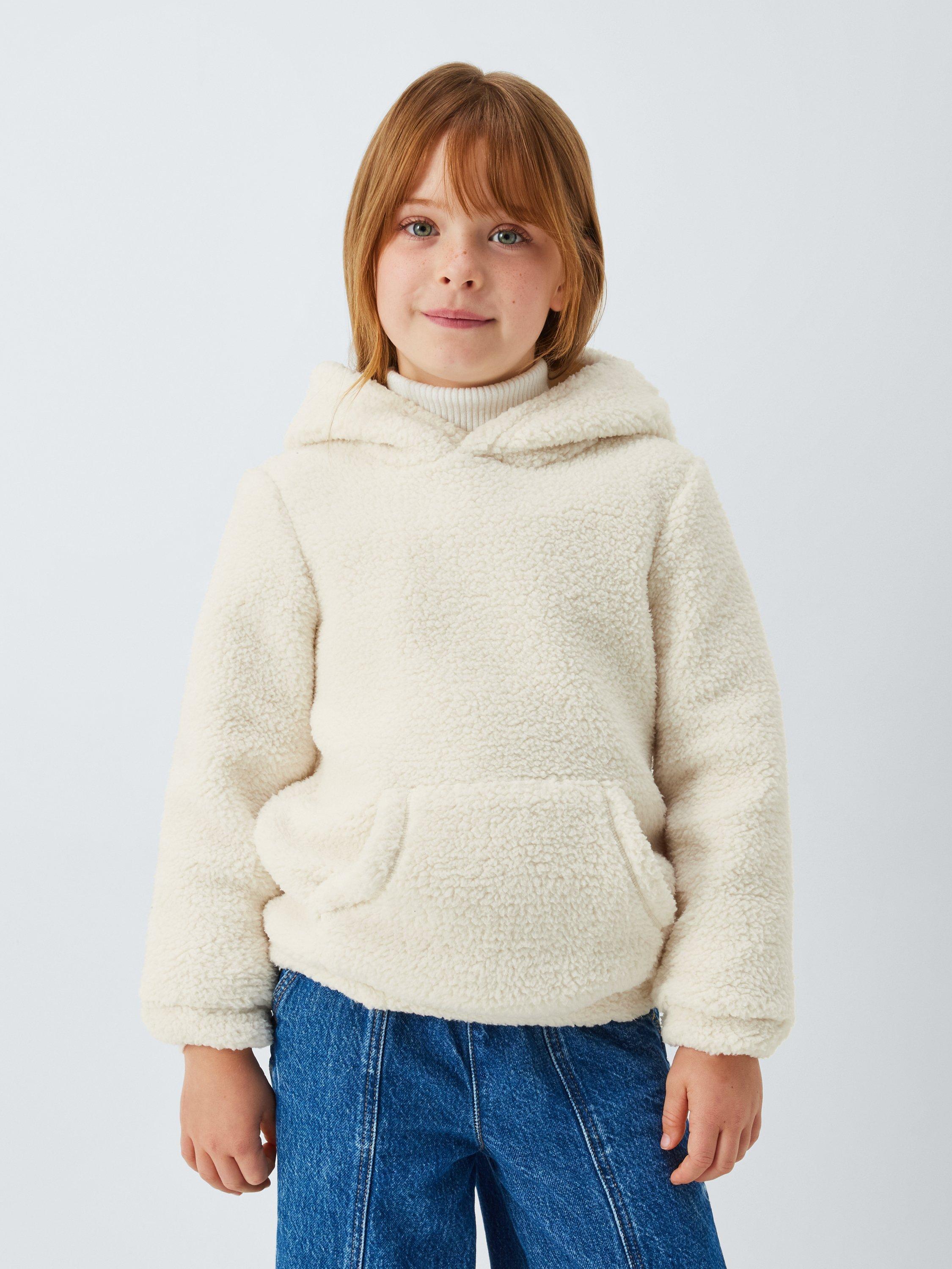 John Lewis Kids' Borg Fleece Hoodie, Cream