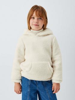 John Lewis Kids' Borg Fleece Hoodie, Cream, Cream