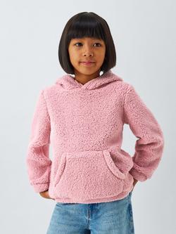 John Lewis Kids' Borg Fleece Hoodie, Pink, Pink