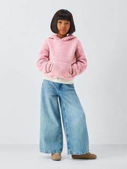 John Lewis Kids' Borg Fleece Hoodie, Pink - view 2, Pink