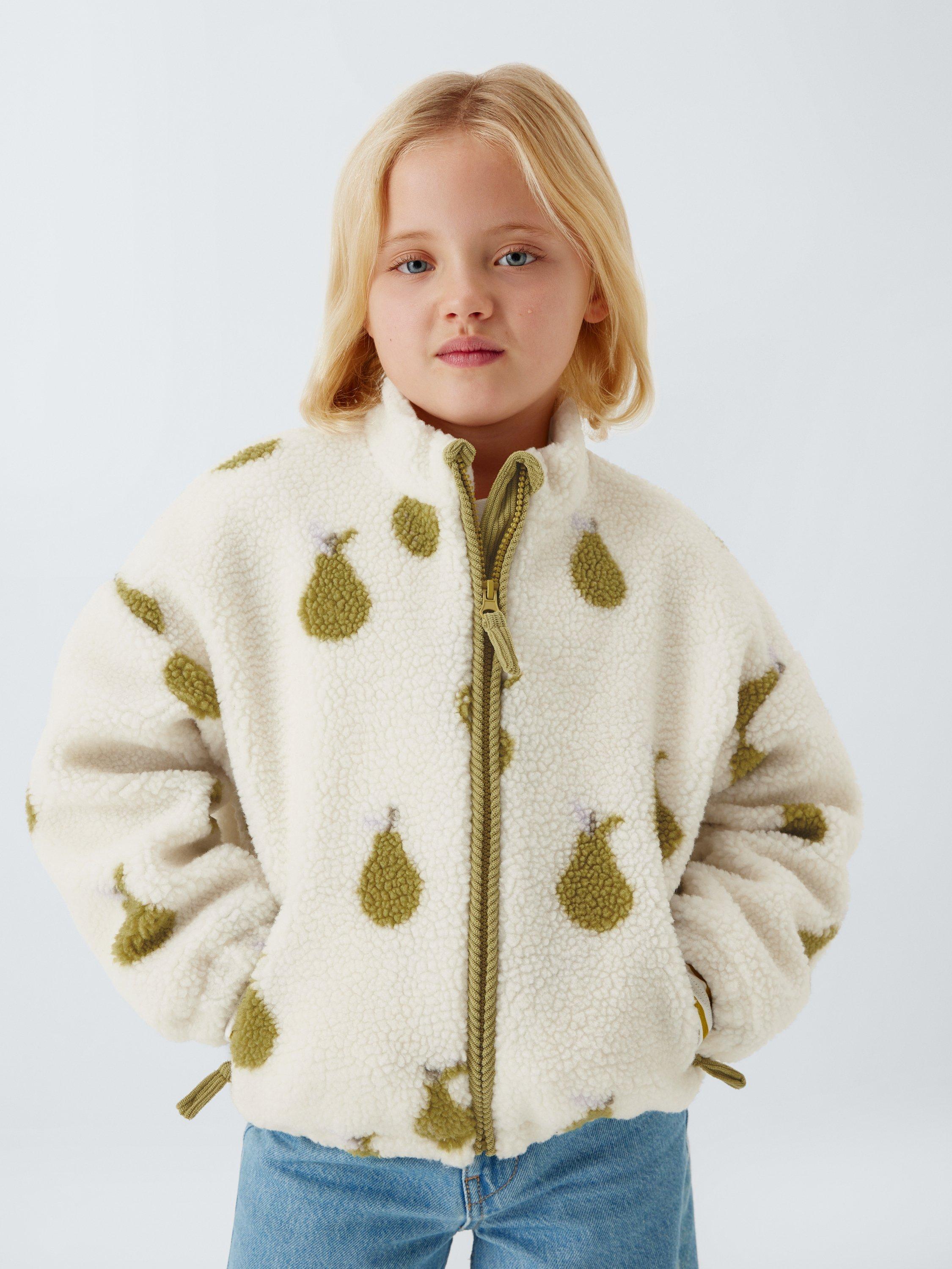 Product image 1 of 7, which shows John Lewis Kids' Pear Print Teddy Jacket, Cream, Green, 3 years